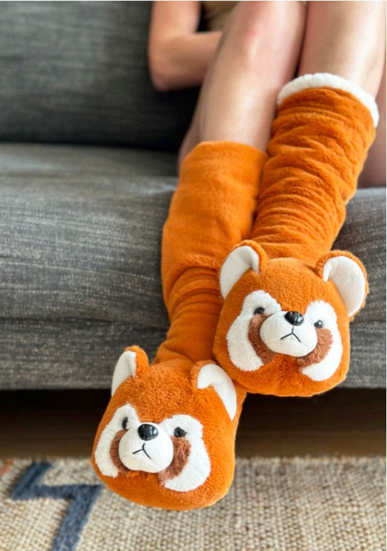 Red Panda Women s Plush Animal Slipper Socks Shoetopia