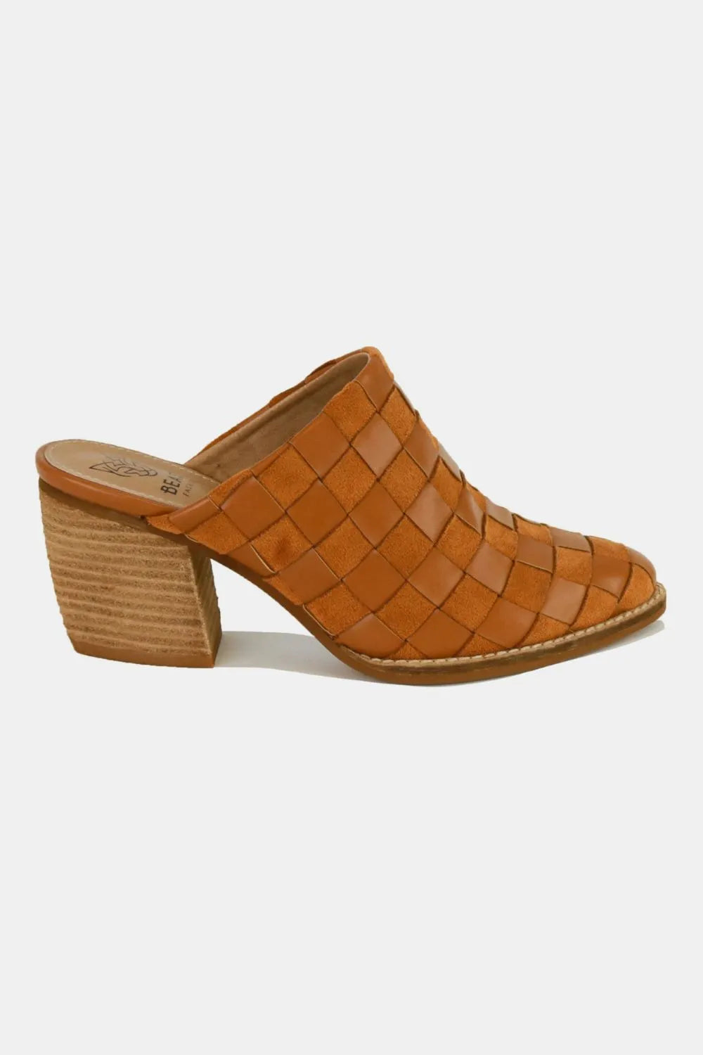 Beast Fashion Woven Checkerboard Block Heel Mule Shoes | Shoetopia