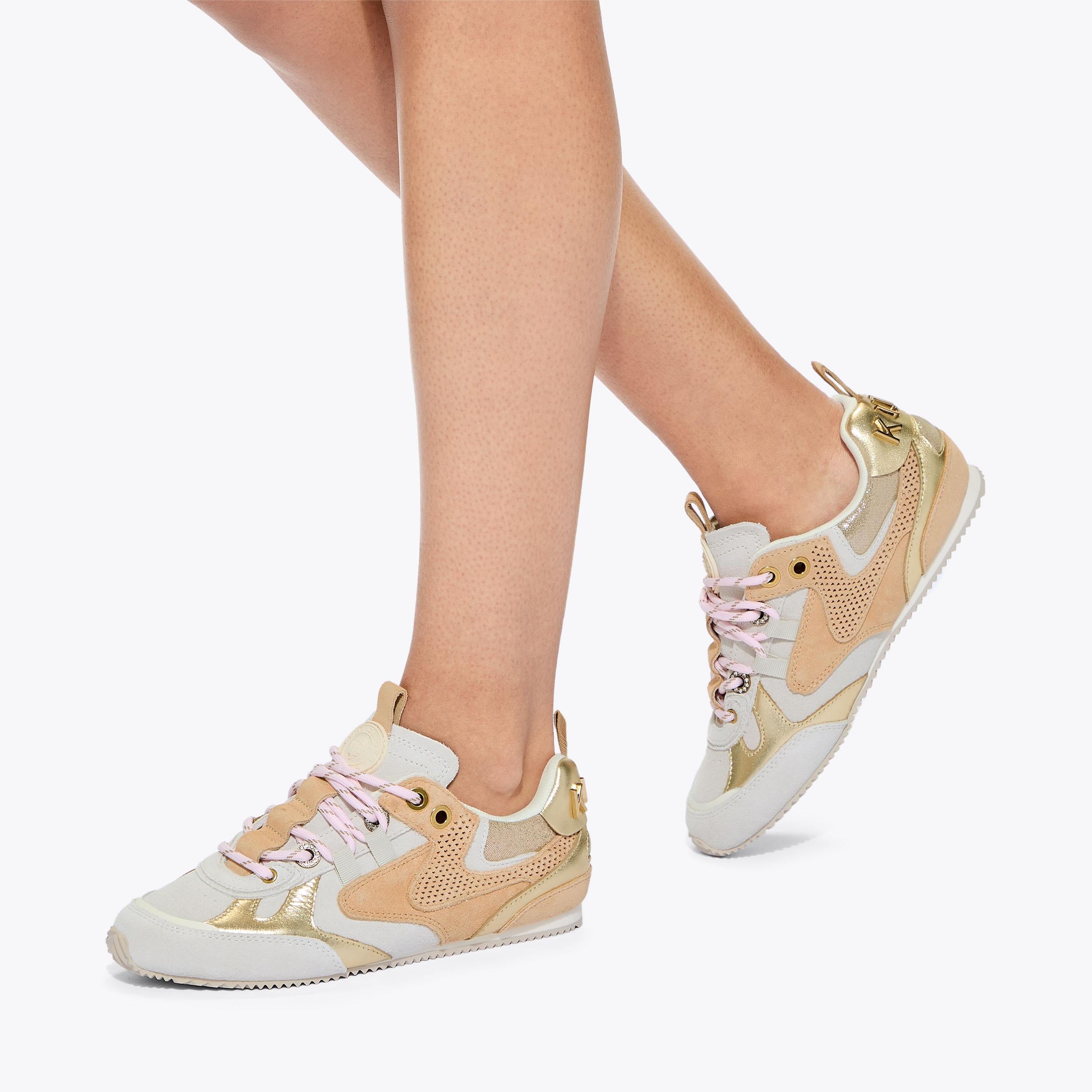 Kurt Geiger London Kurt Slim Runner — White Comb Suede Leather Sneaker, view 3