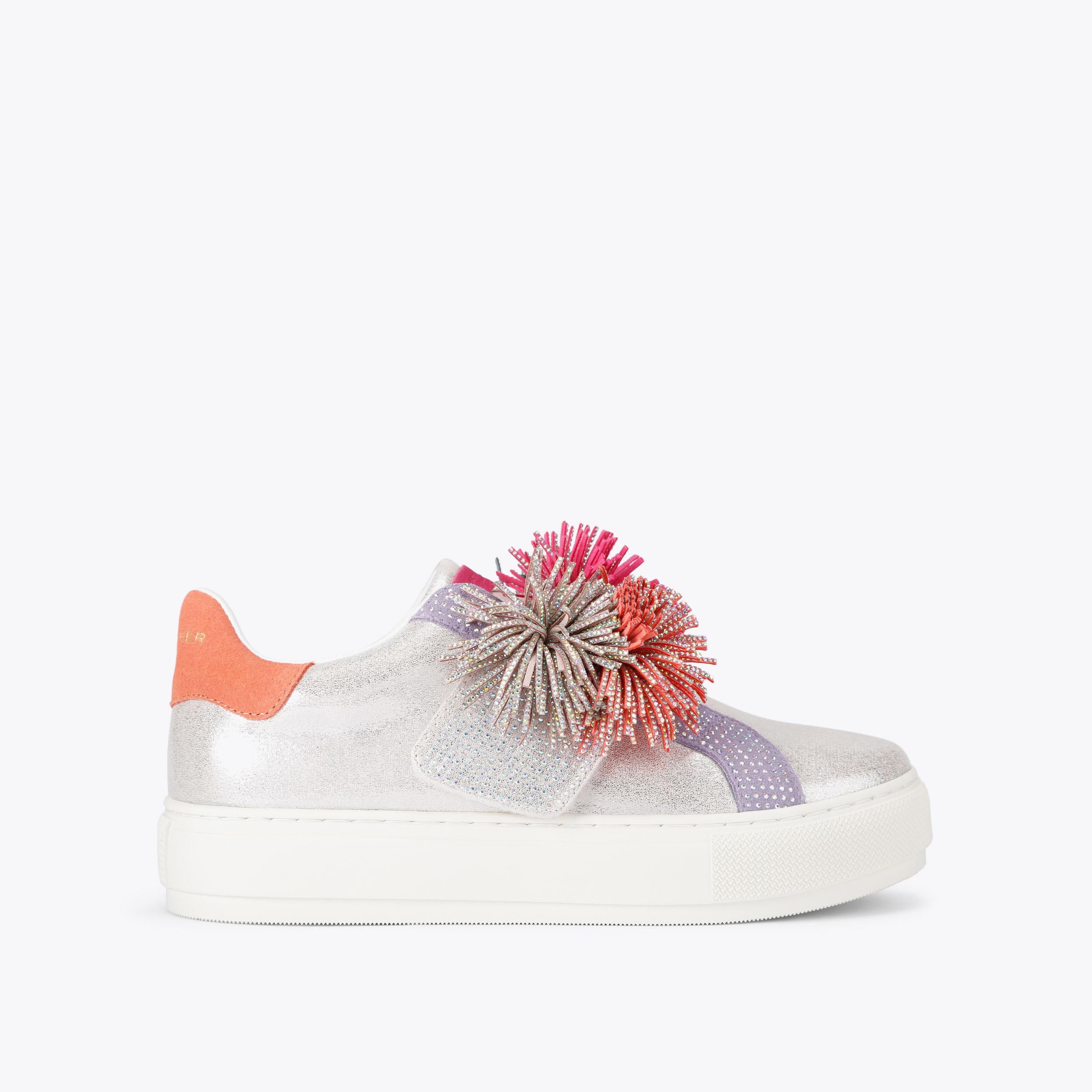 Kurt Geiger London Laney Pom Pom — Metallic Silver Sneaker, view 2