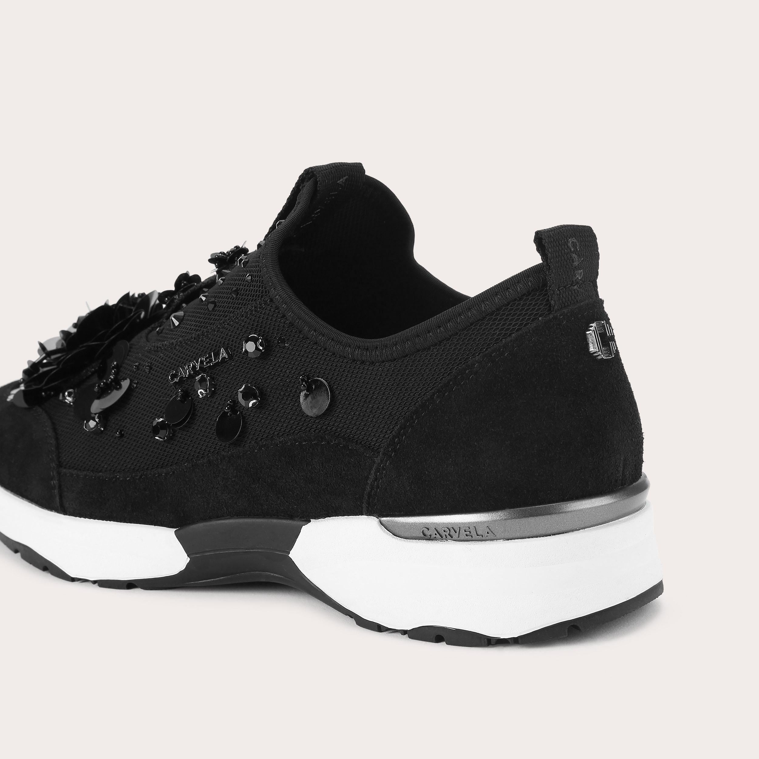 Carvela Tempo Flower — Black Fabric Trainer, view 4