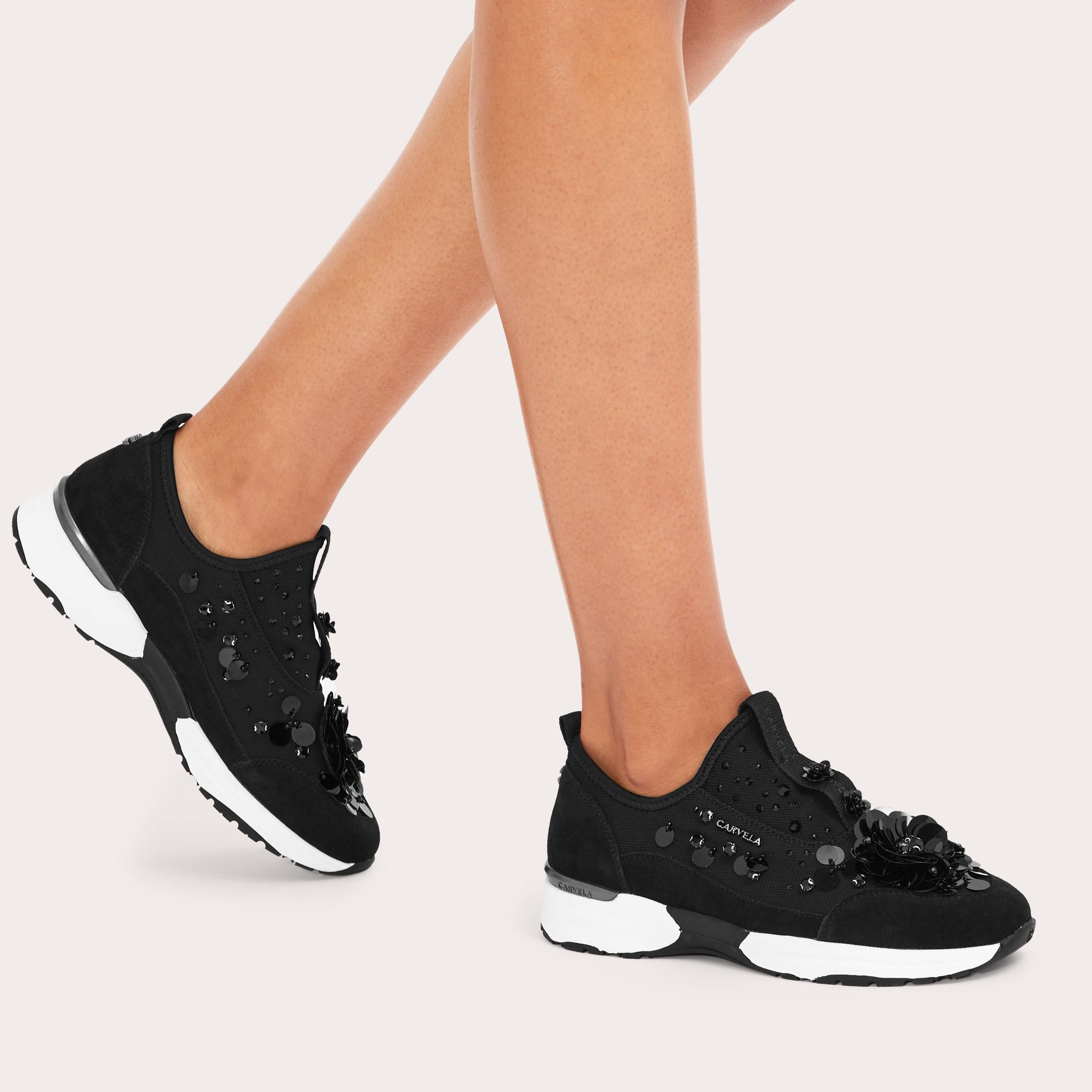 Carvela Tempo Flower — Black Fabric Trainer