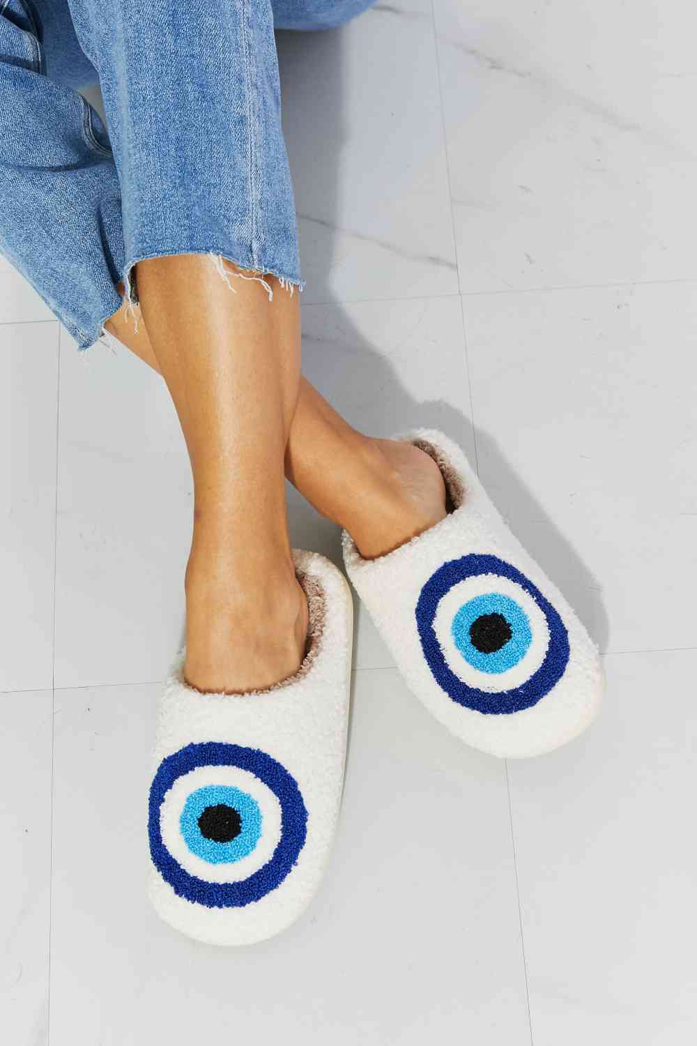 Blue Evil-Eye Plush Slipper