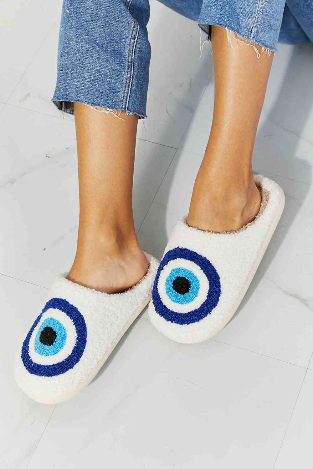 Blue Evil-Eye Plush Slipper