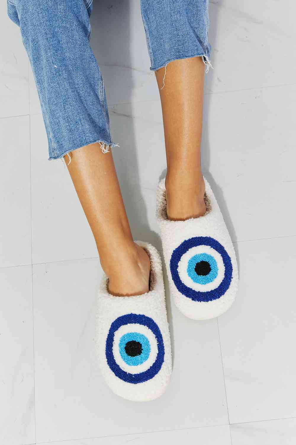 Blue Evil-Eye Plush Slipper