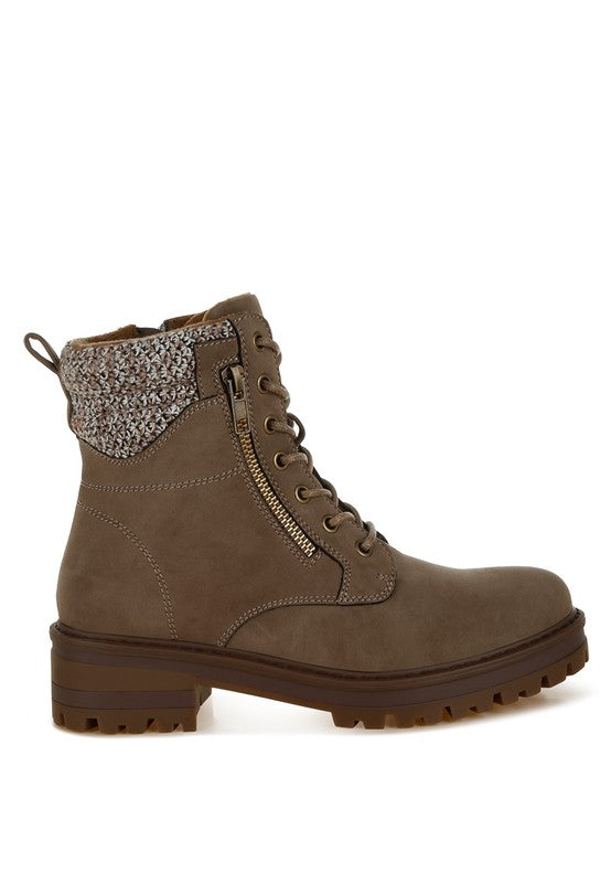 Mahisha Knitted Collar Zip-Up Hiker Boots