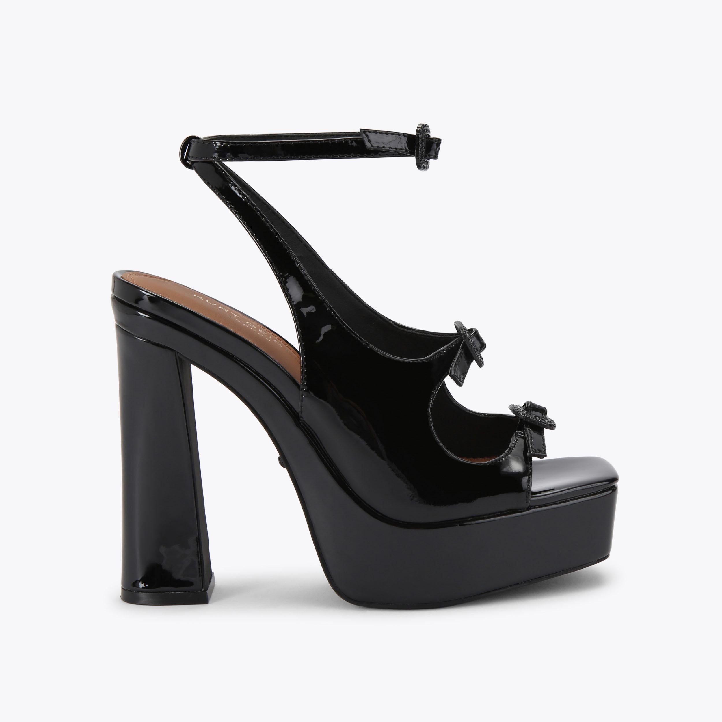 3 Buckle Platform Heel — Black Patent Sandal, side profile