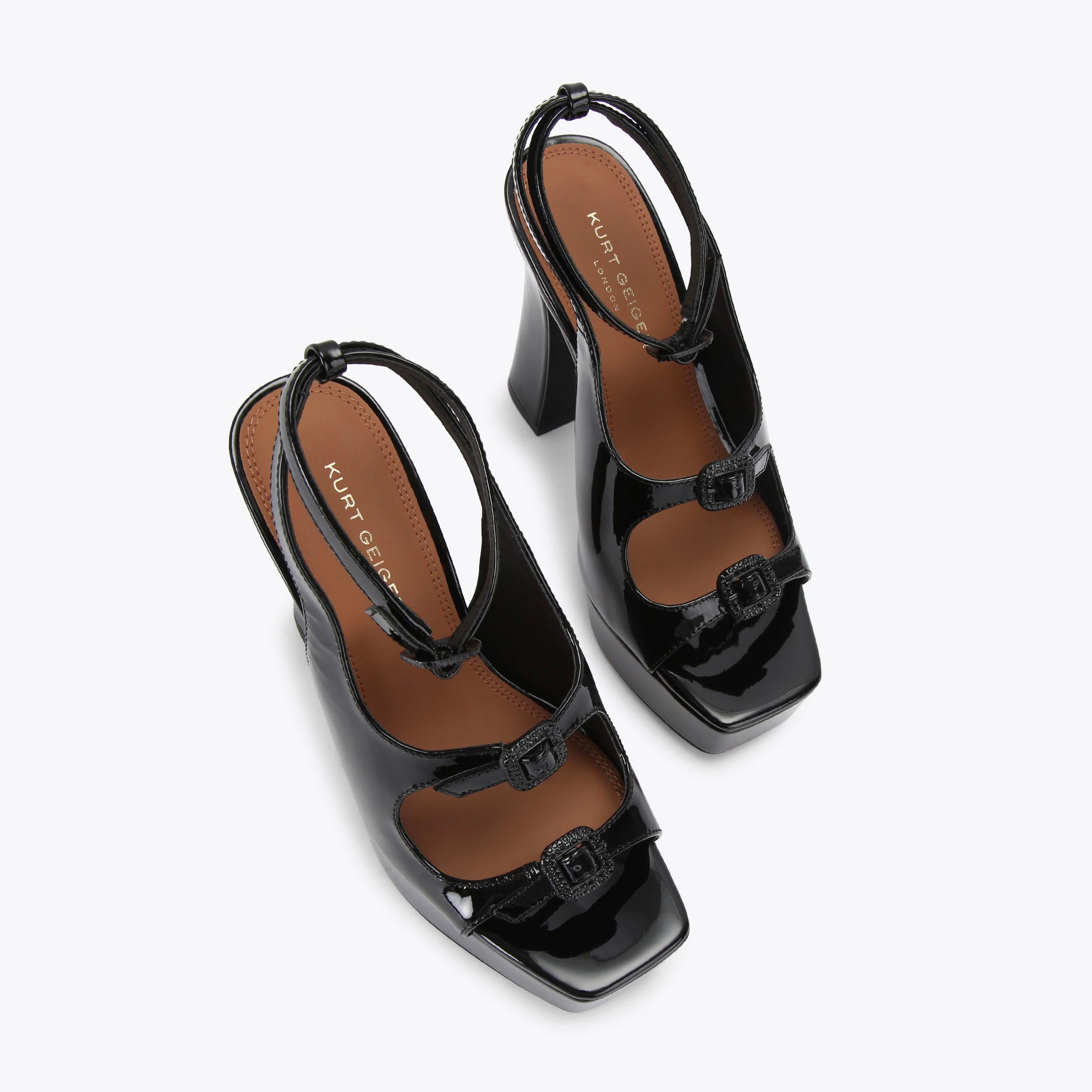 3 Buckle Platform Heel — Black Patent Sandal, view 4