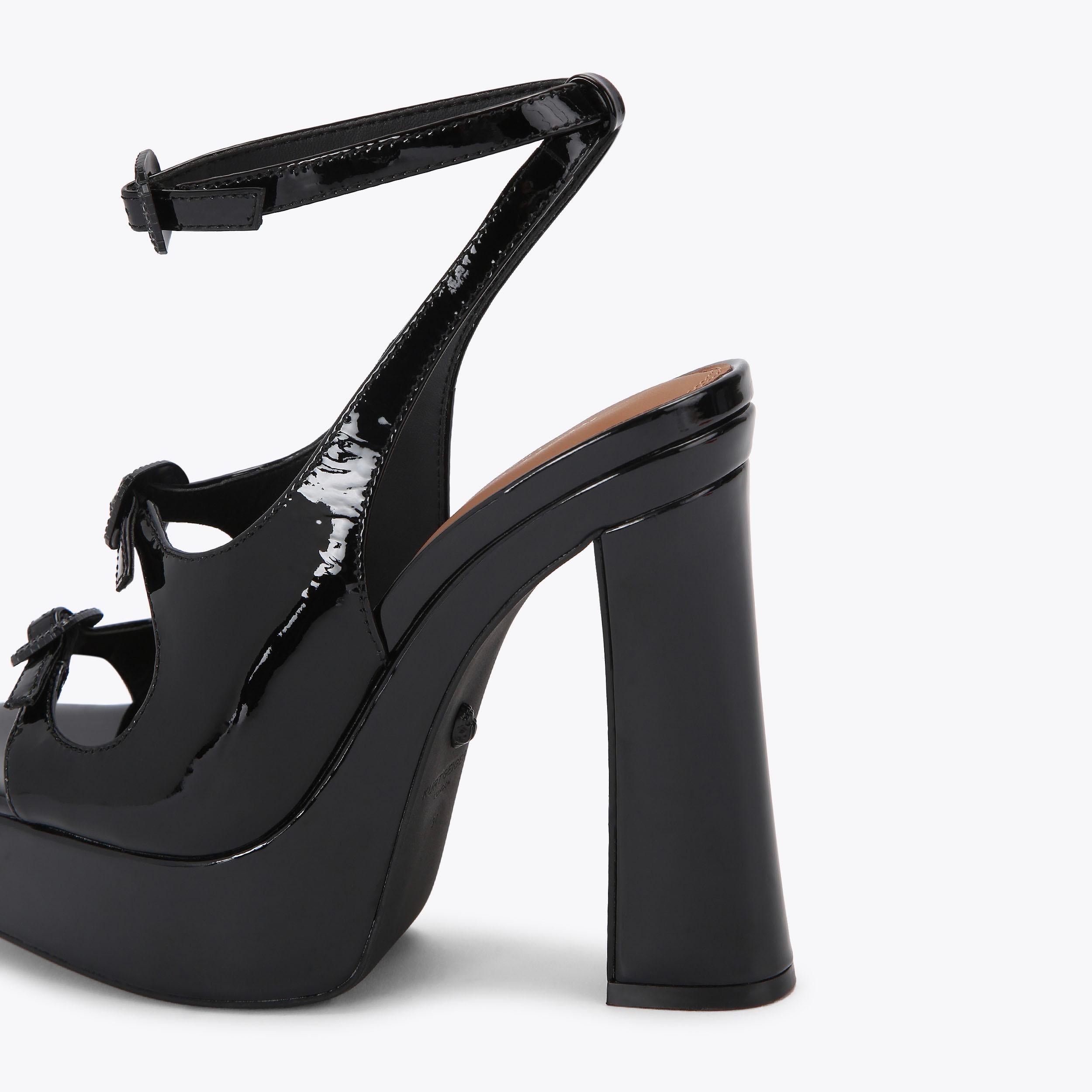 3 Buckle Platform Heel — Black Patent Sandal, detail