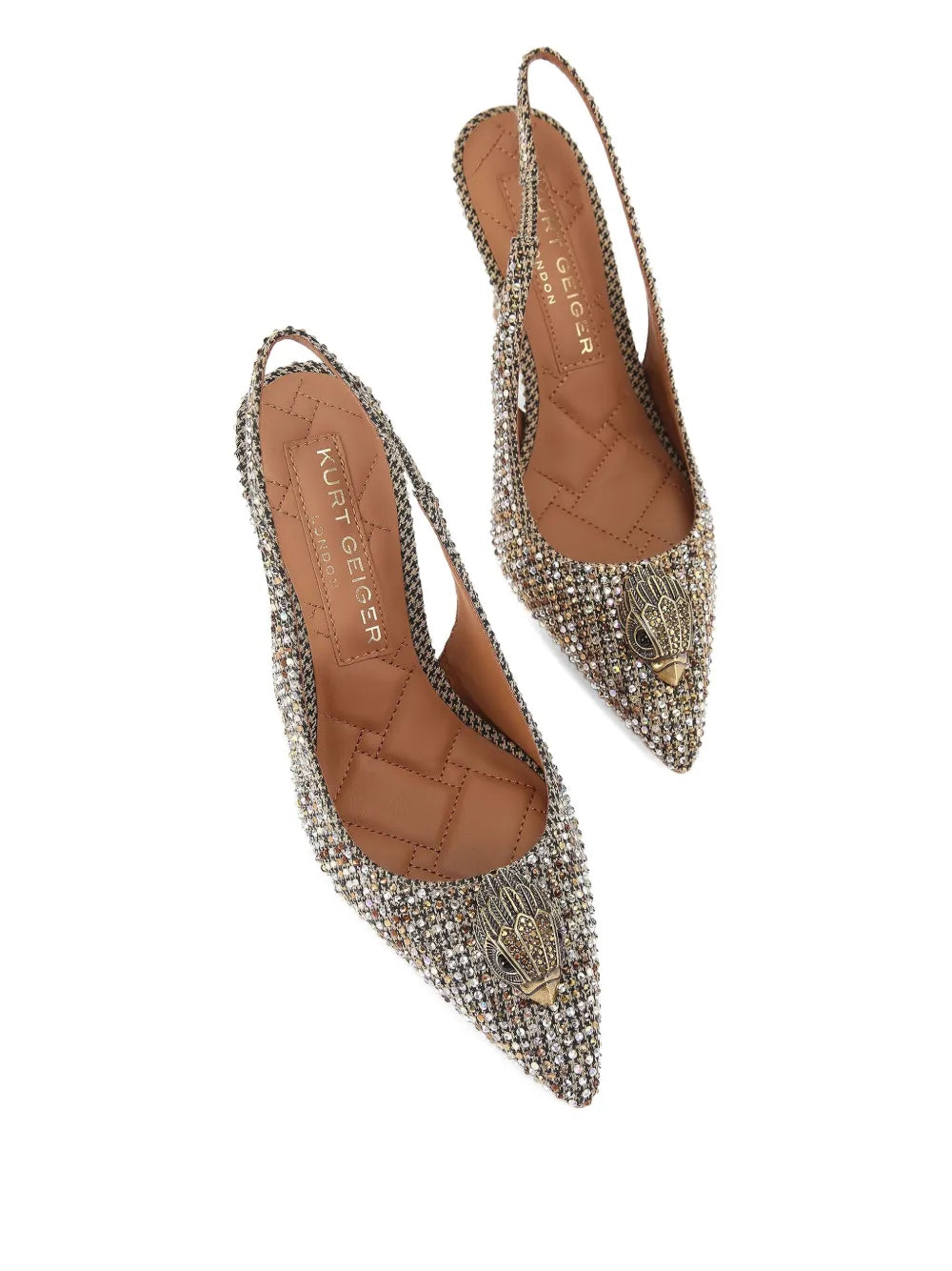 Belgravia — Beige Houndstooth Slingback Pumps, view 2