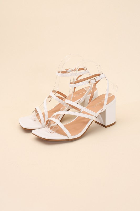 White Slingback, Open Toe Low Heel Sandals with Buckled Design