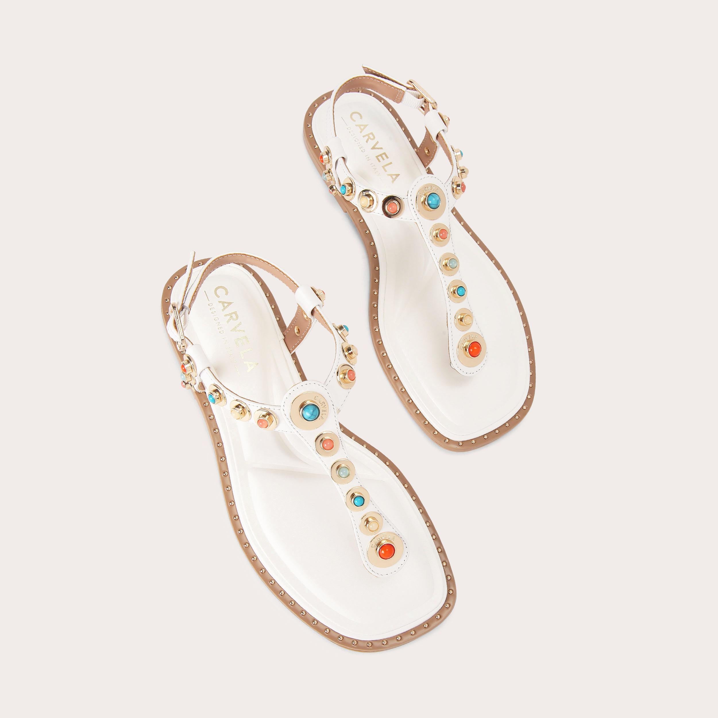 Amalfi T-Bar — White Leather Stone Sandal, view 4