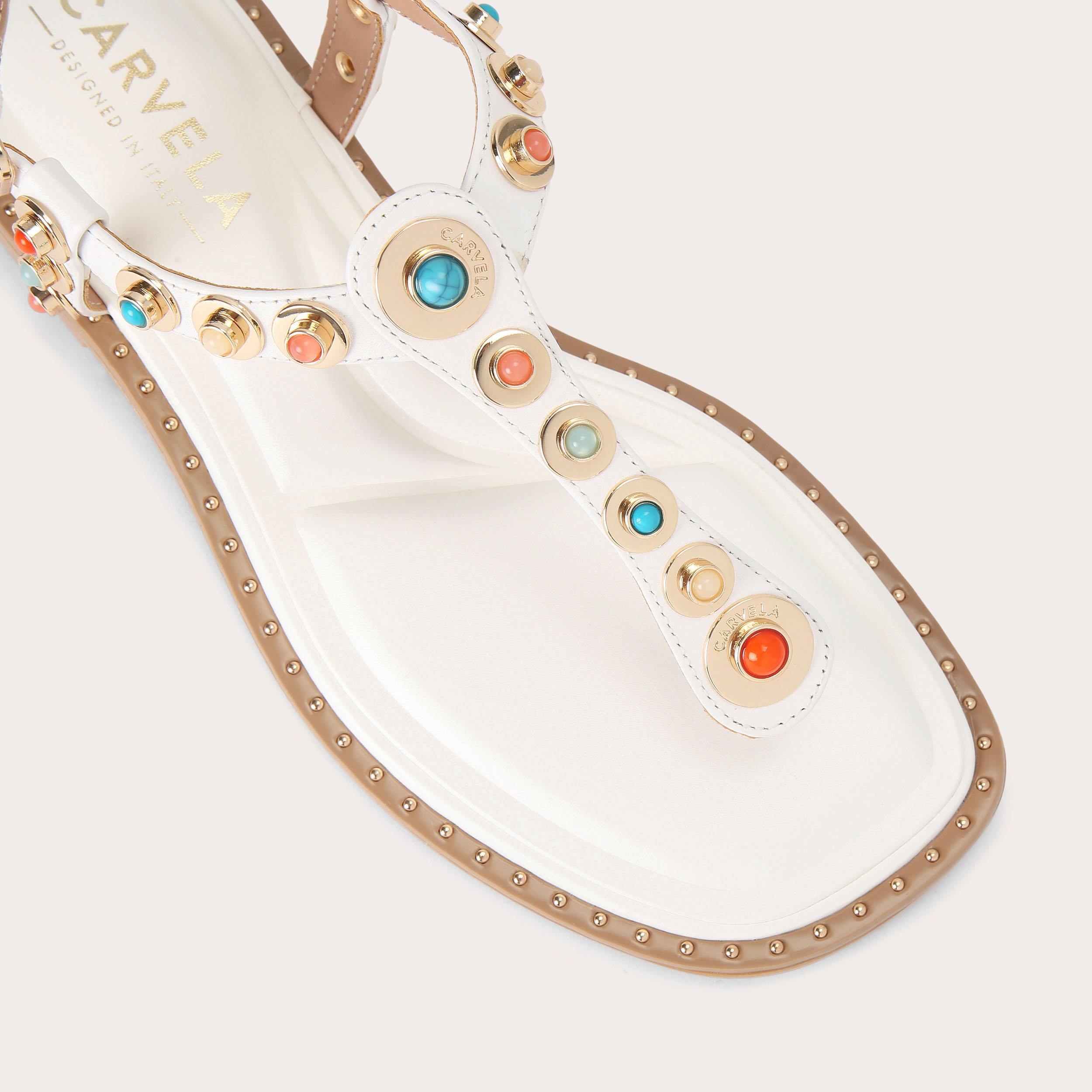 Amalfi T-Bar — White Leather Stone Sandal, view 5