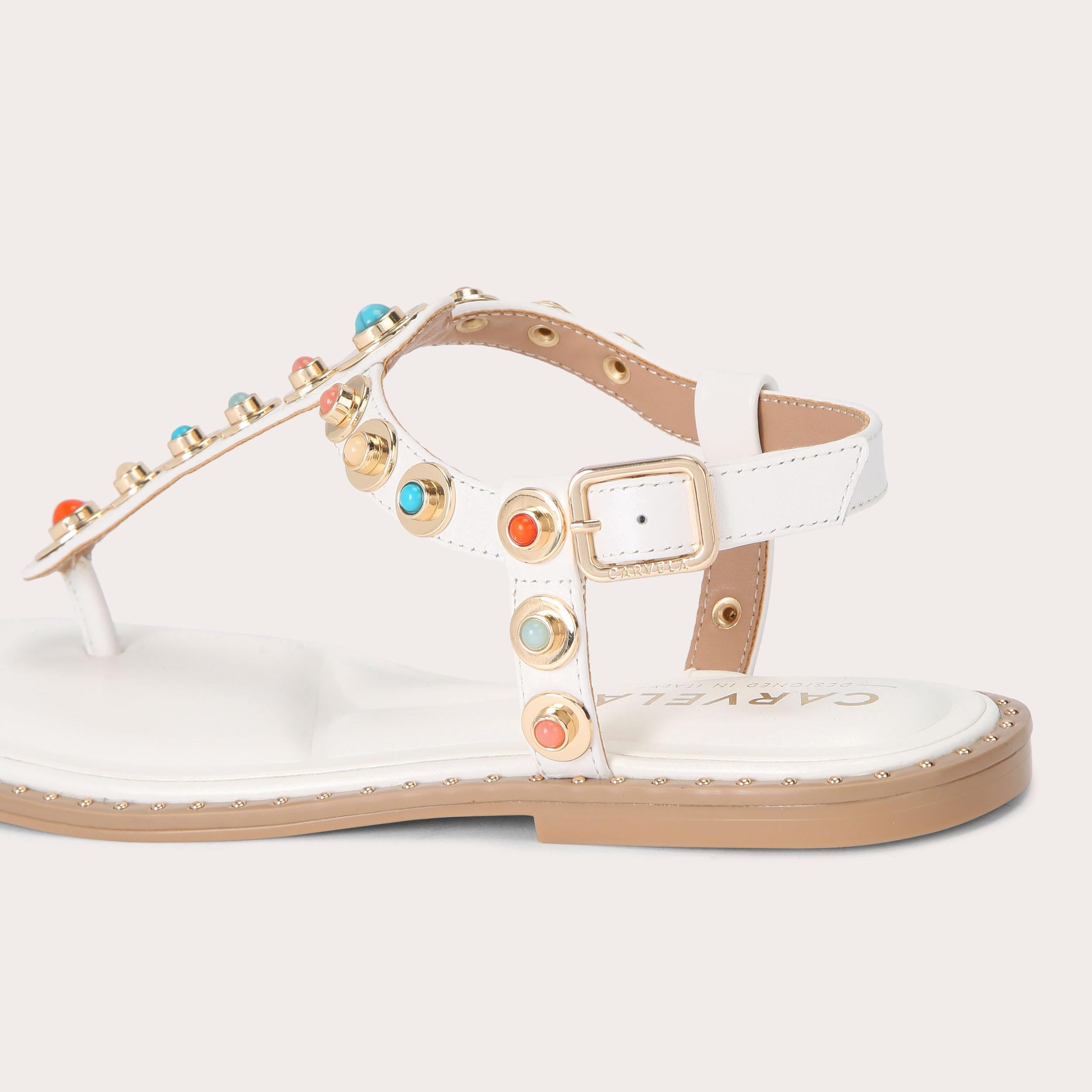 Amalfi T-Bar — White Leather Stone Sandal, detail