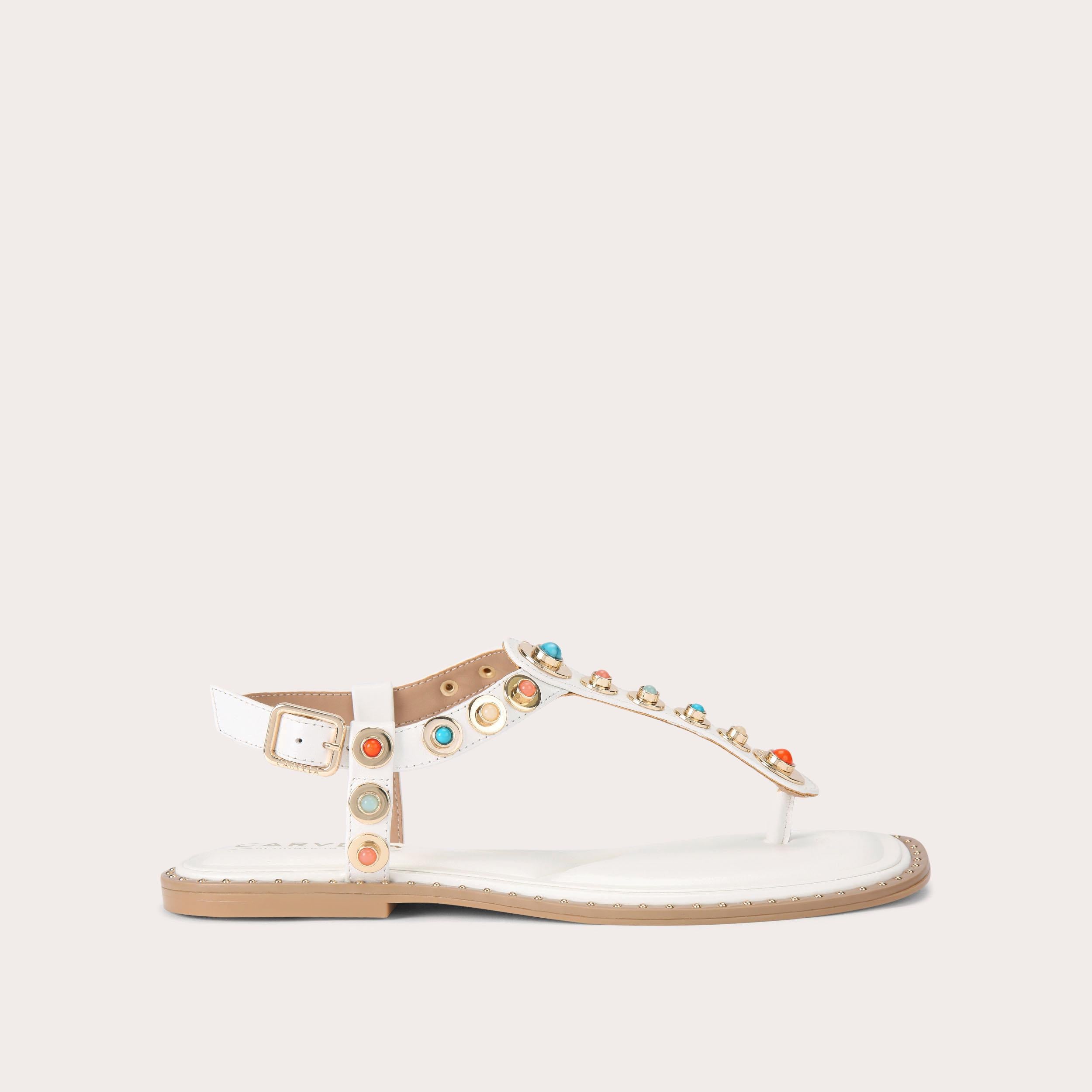 Amalfi T-Bar — White Leather Stone Sandal, side profile