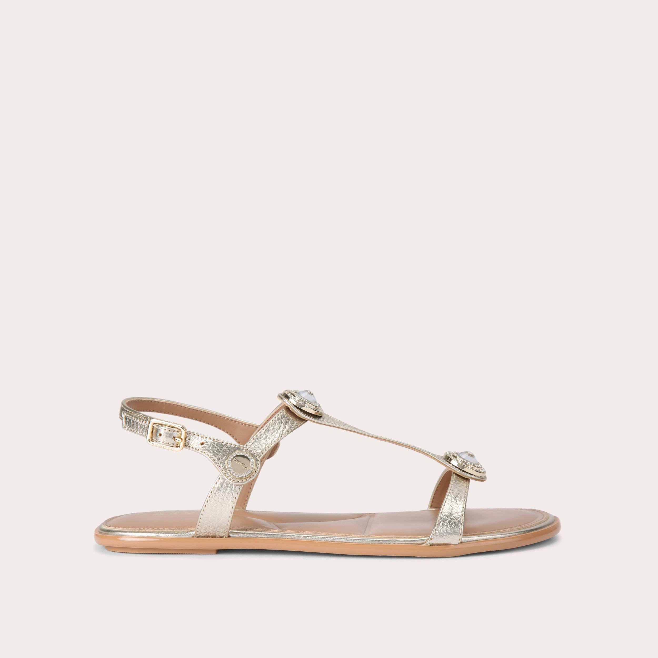 Amalia Sandal — Gold Leather Crystal Sandal, side profile