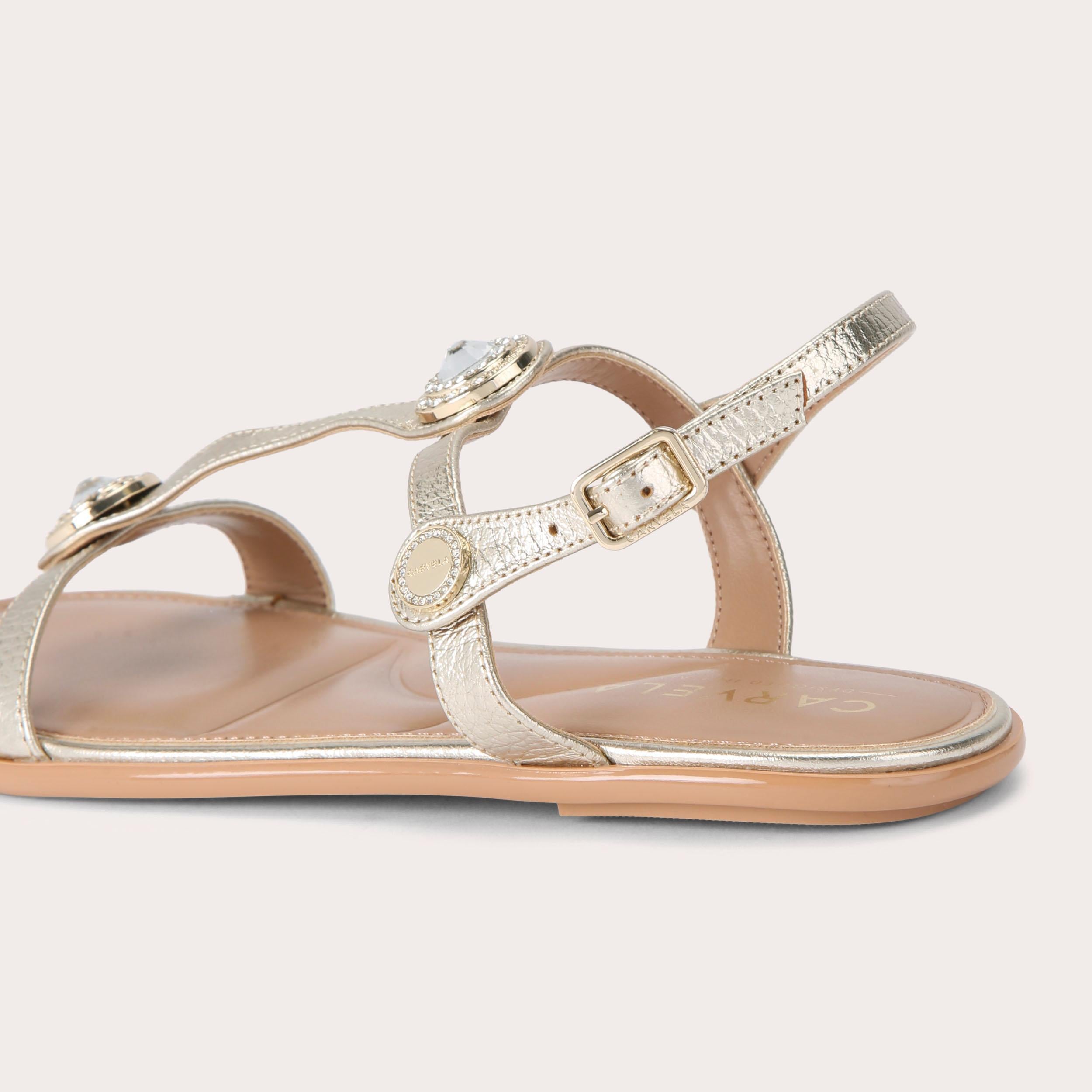 Amalia Sandal — Gold Leather Crystal Sandal, detail
