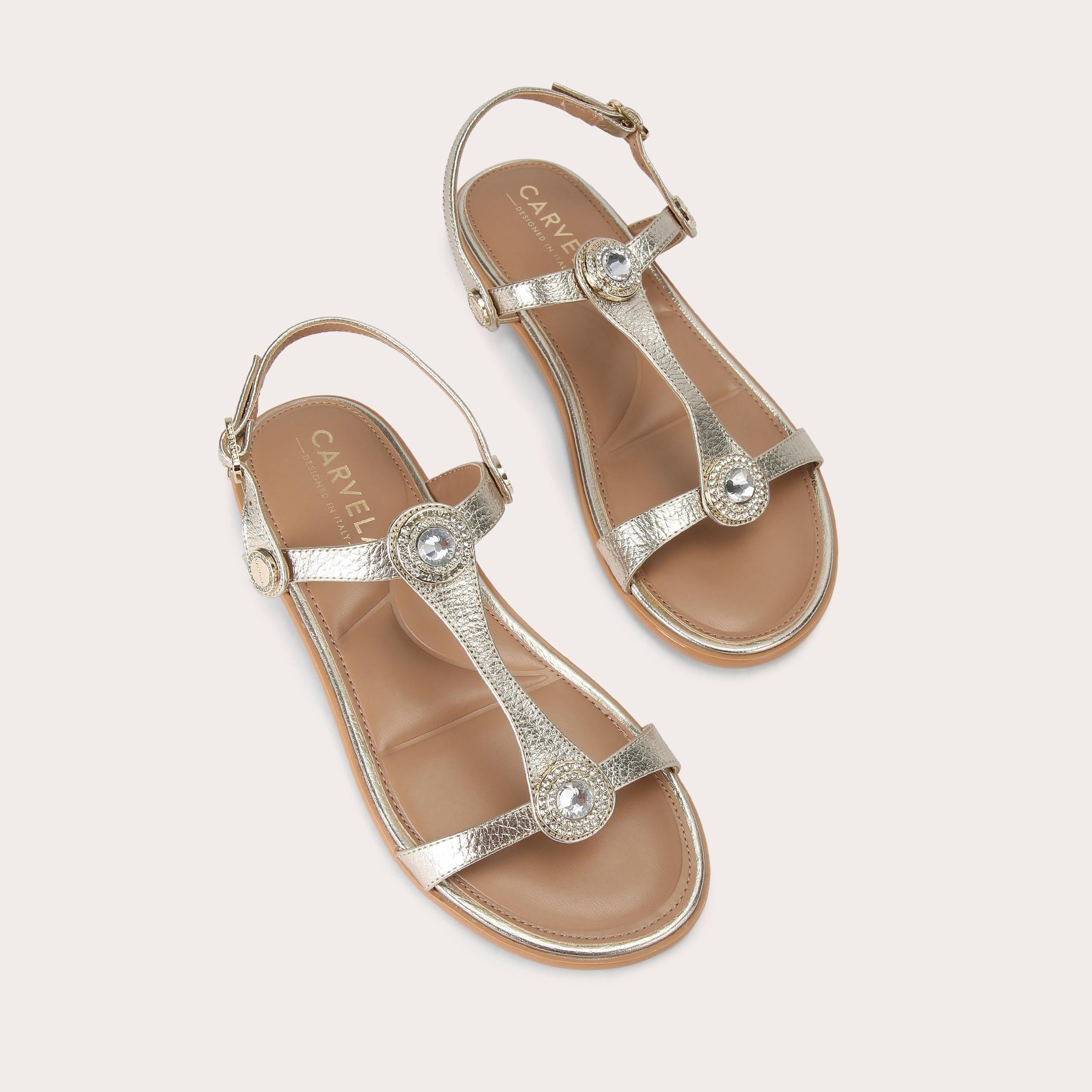 Amalia Sandal — Gold Leather Crystal Sandal, view 1