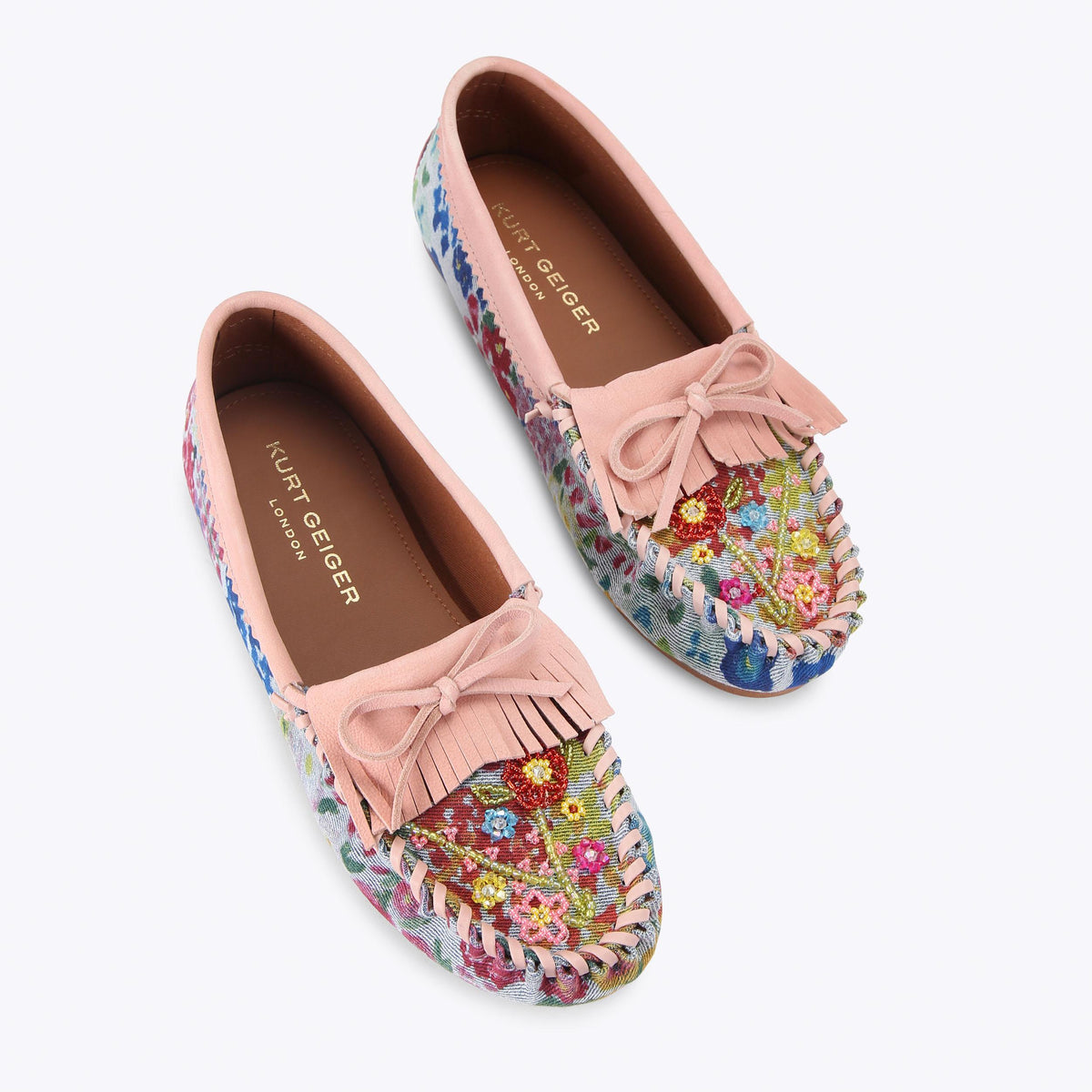 Beaded Moccasin — Blue Pale Combination Denim Loafer, view 4