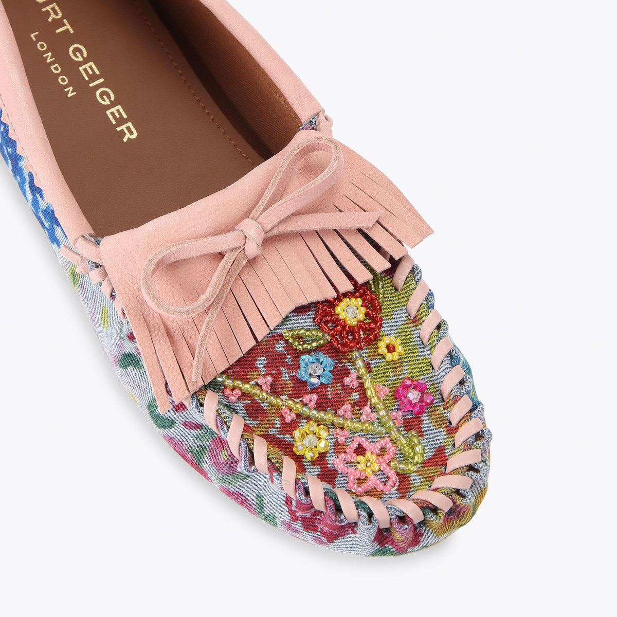 Beaded Moccasin — Blue Pale Combination Denim Loafer, view 5