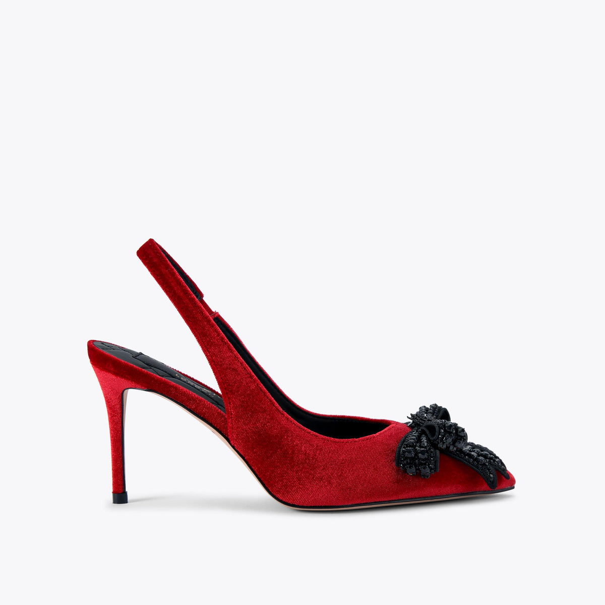 Belgravia Bow — Red Velvet Slingback Heel, side profile