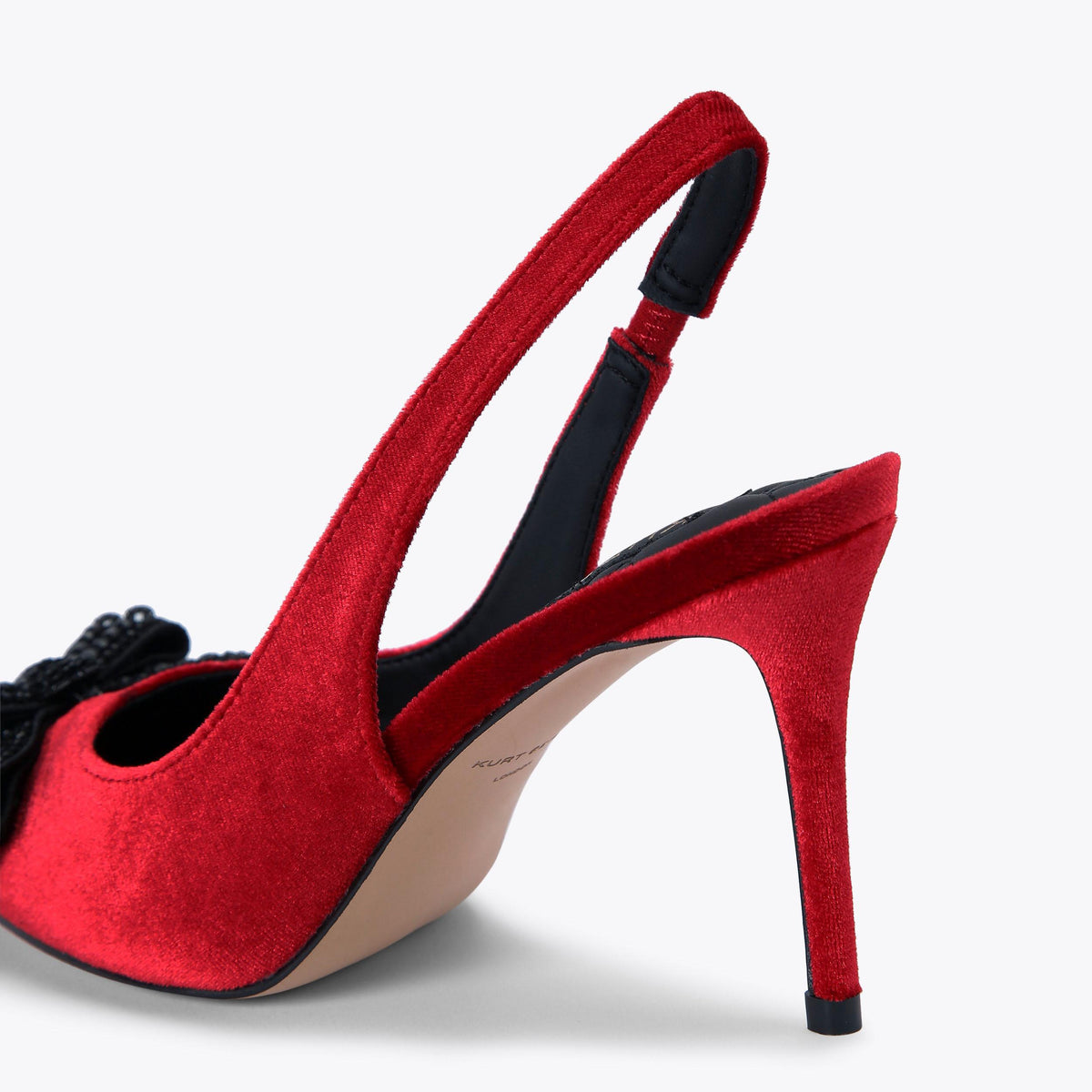 Belgravia Bow — Red Velvet Slingback Heel, detail