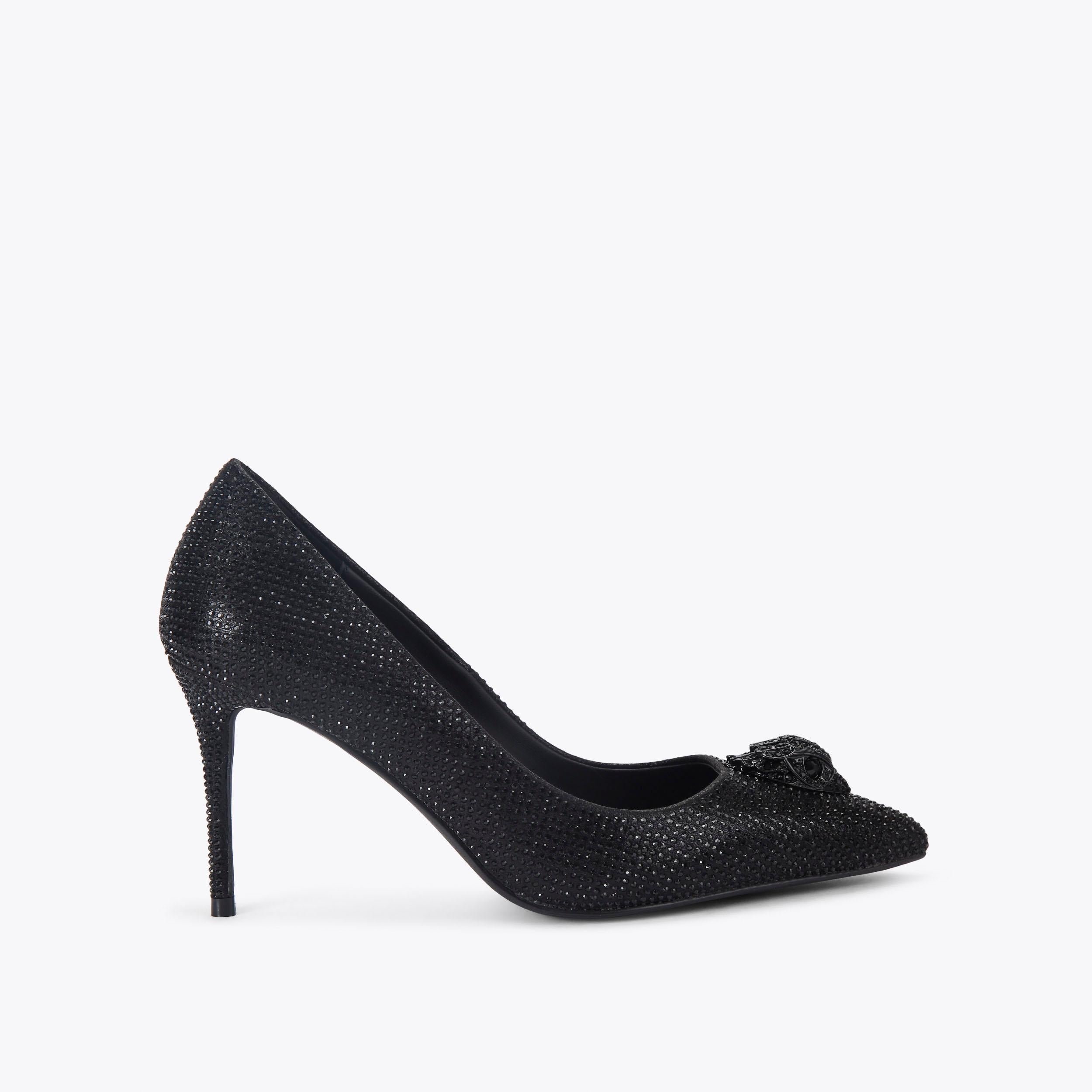 Belgravia Eagle Court — Black Crystal Court Heel, side profile