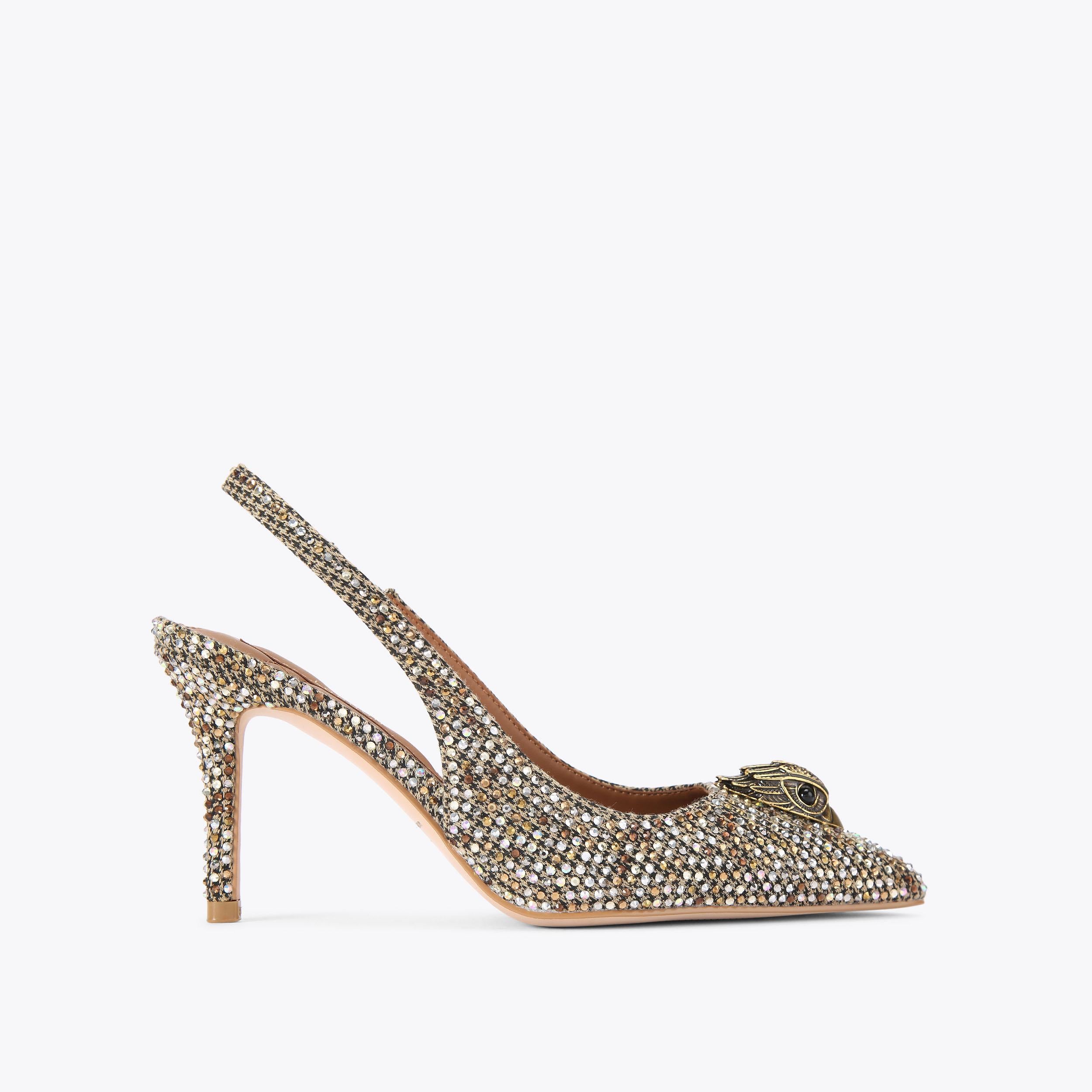 Belgravia High Sling — Beige Combination Crystal Heel, side profile