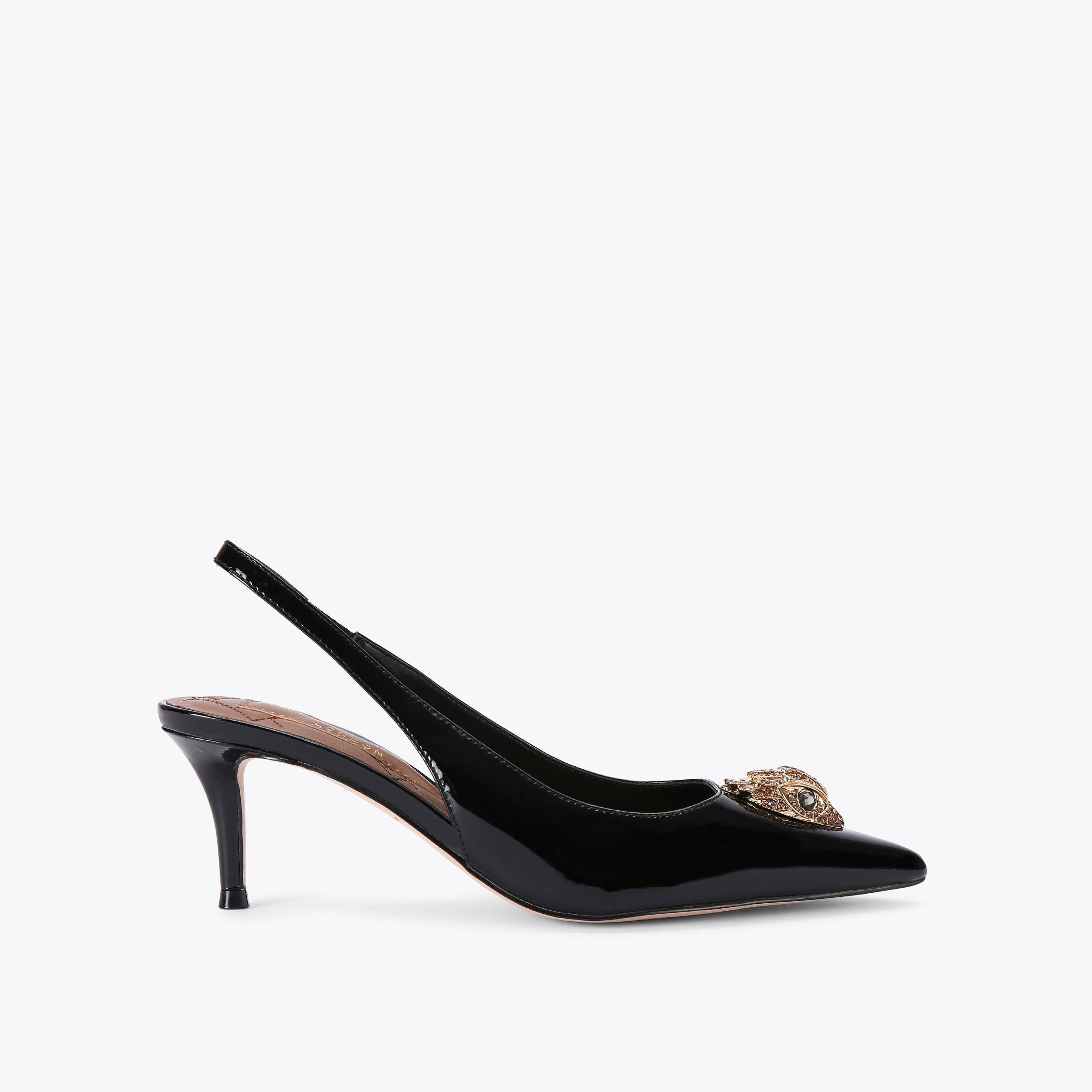 Belgravia Sling Back — Black Patent Crystal Heel, side profile