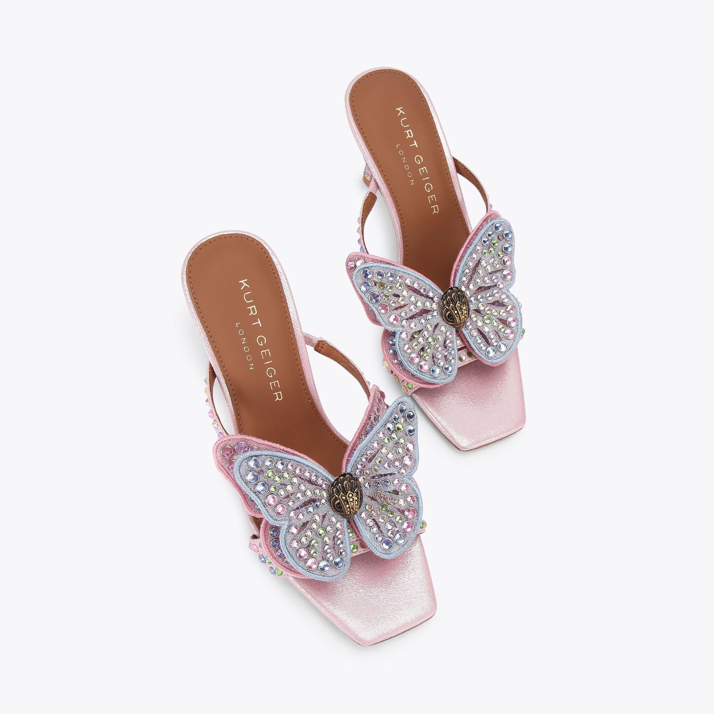 Big Butterfly Mule — Pale Pink Metallic Crystal Sandal, view 4