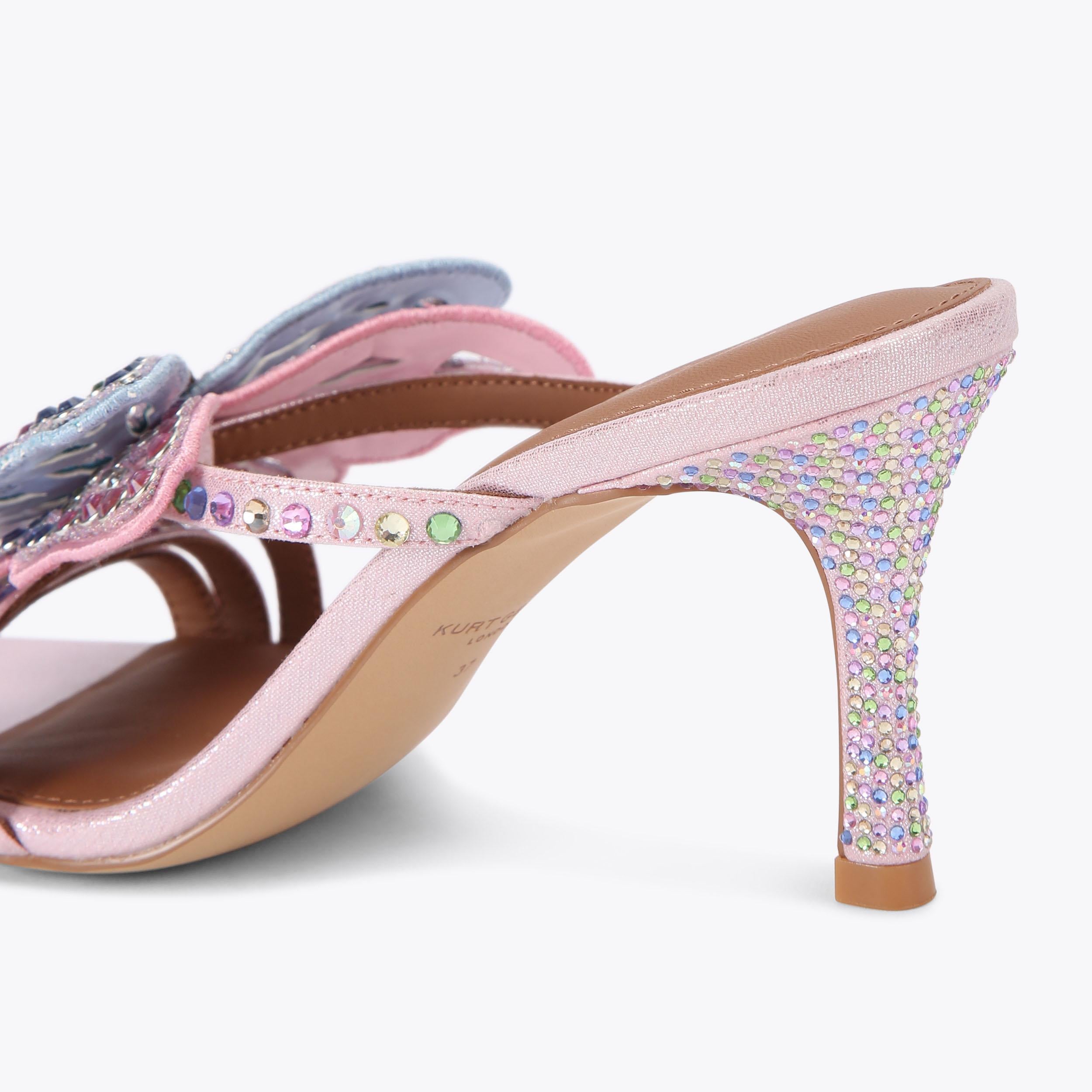 Big Butterfly Mule — Pale Pink Metallic Crystal Sandal, detail