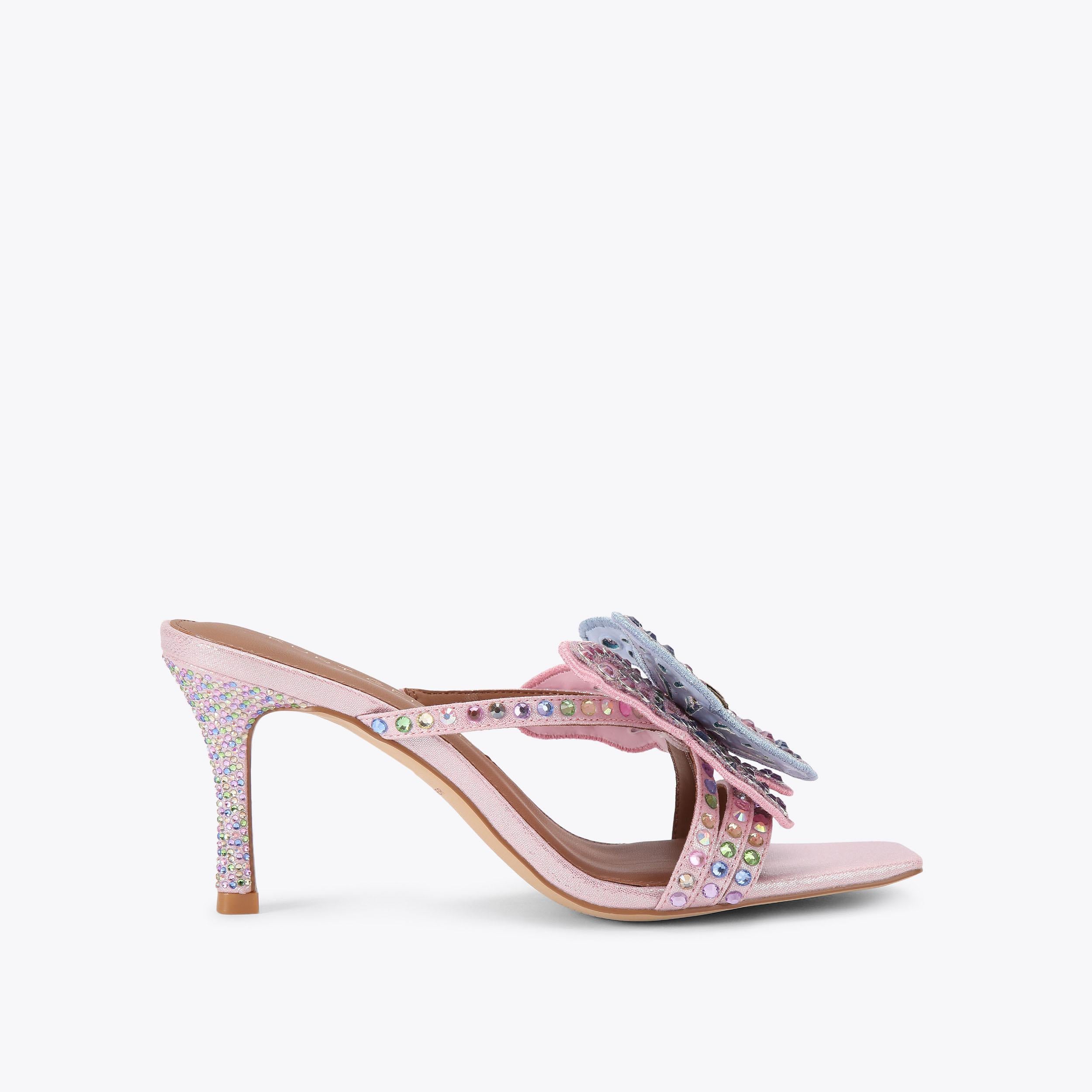 Big Butterfly Mule — Pale Pink Metallic Crystal Sandal, side profile