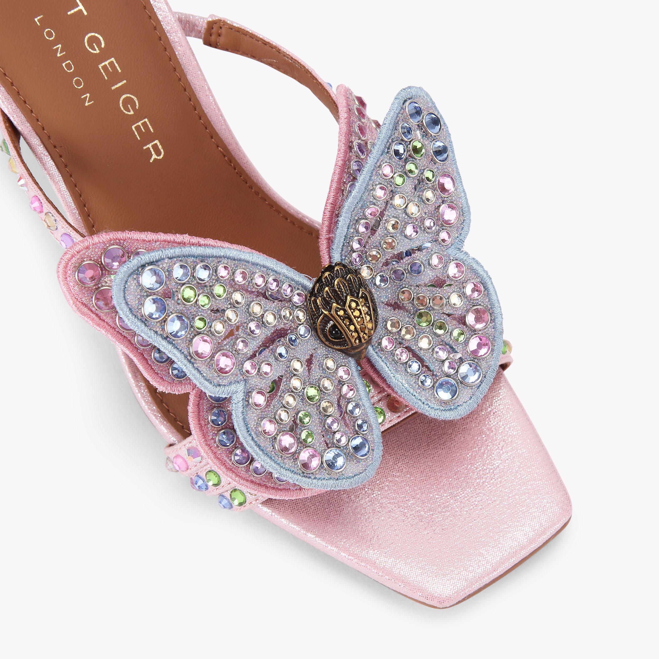 Big Butterfly Mule — Pale Pink Metallic Crystal Sandal, view 5