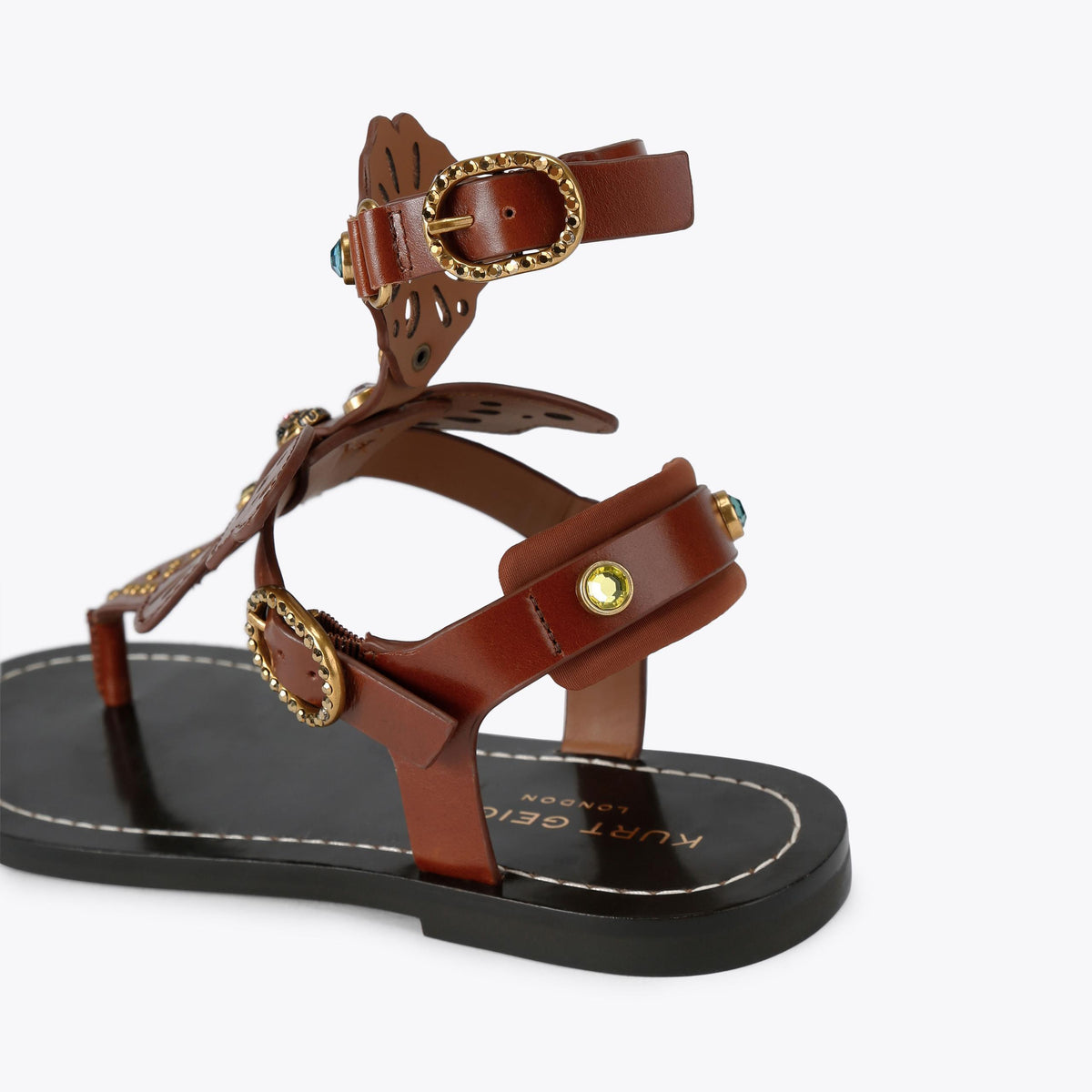 Boho Butterfly Gladiator — Brown Leather Sandal, detail