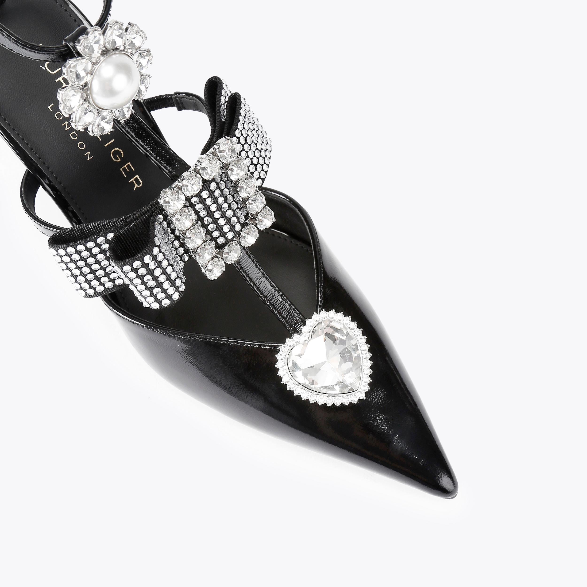 Bow Point Gladiator Court — Black Patent Crystal Court, view 5