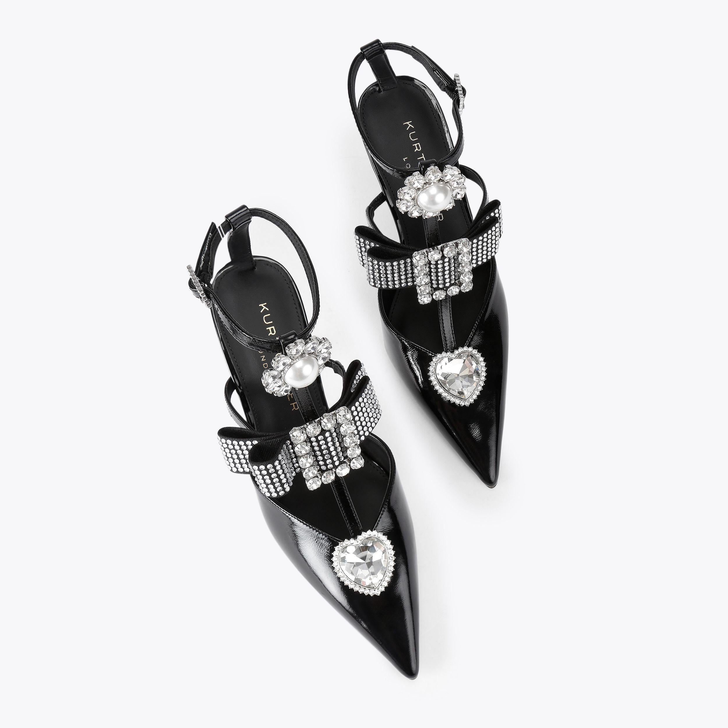 Bow Point Gladiator Court — Black Patent Crystal Court, view 4