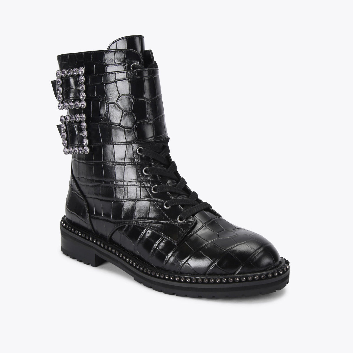 Brixton Buckle — Black Croc Print Ankle Boot, view 4