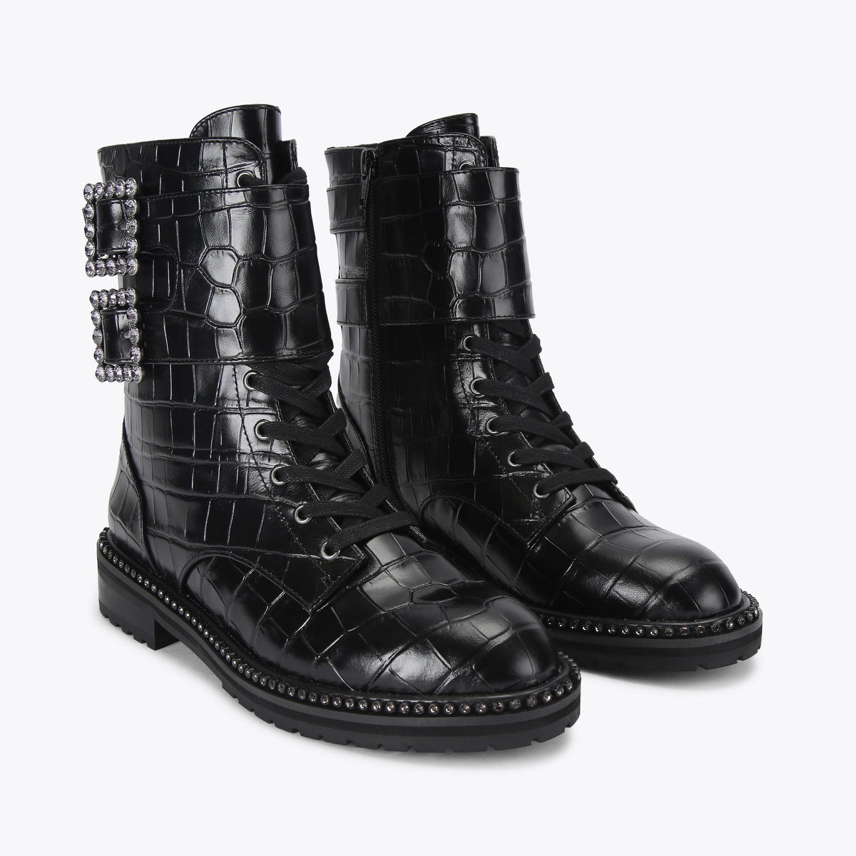 Brixton Buckle — Black Croc Print Ankle Boot, view 5