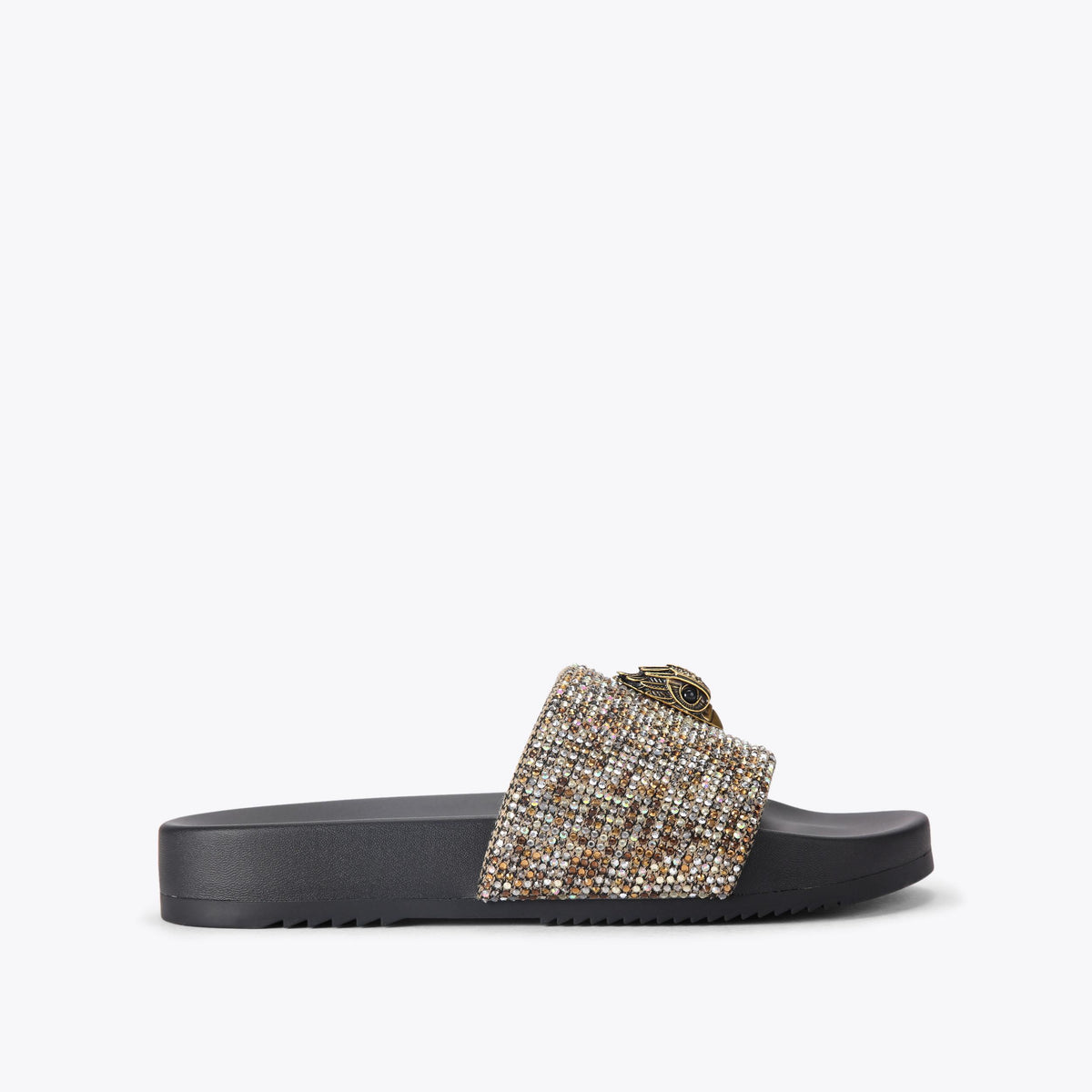 Brockwell — Beige Houndstooth Crystal Slide, side profile