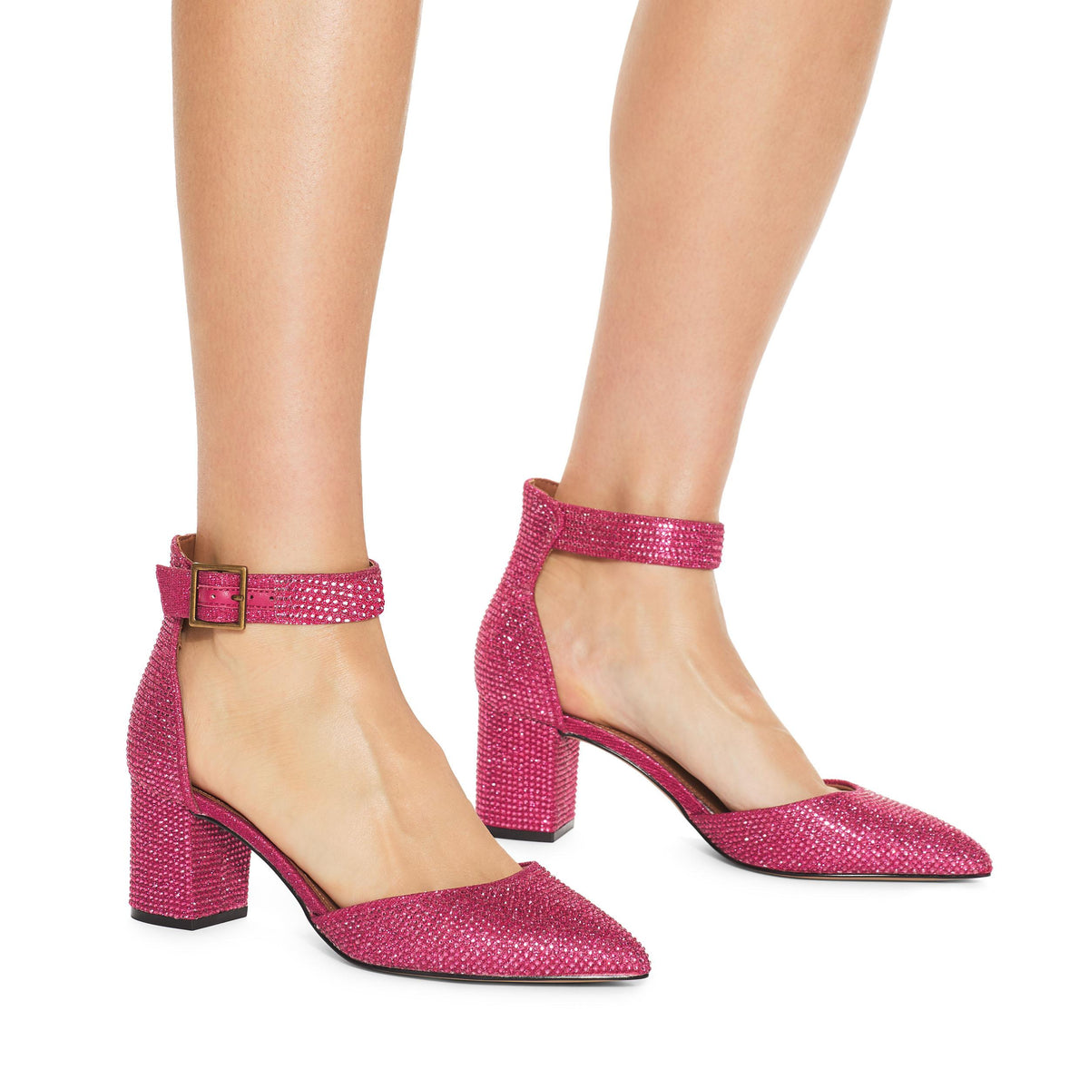 Burlington — Metallic Pink Crystal Heel, worn on foot