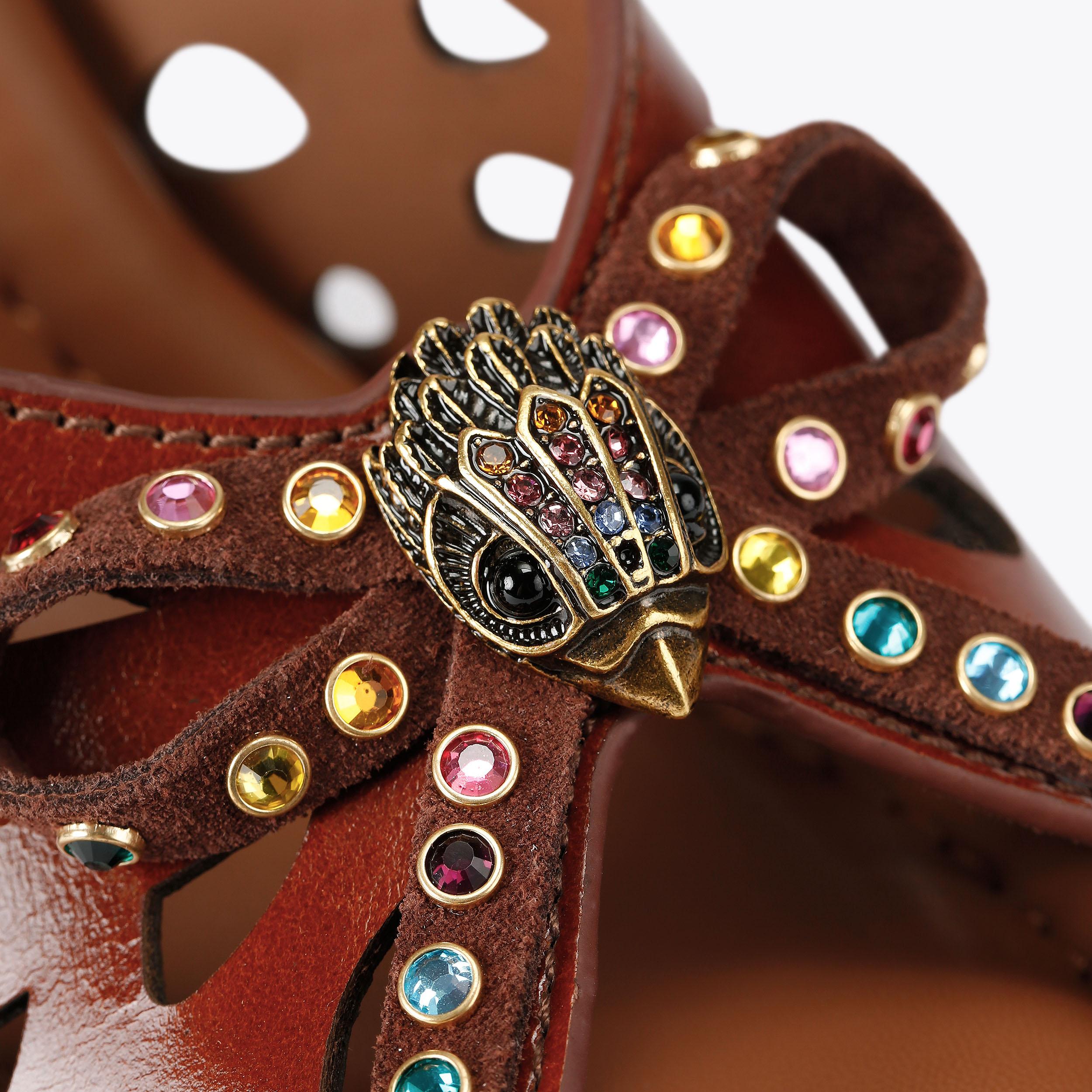 Butterfly Platform Heel — Dark Brown Leather Crystal Sandal, view 6