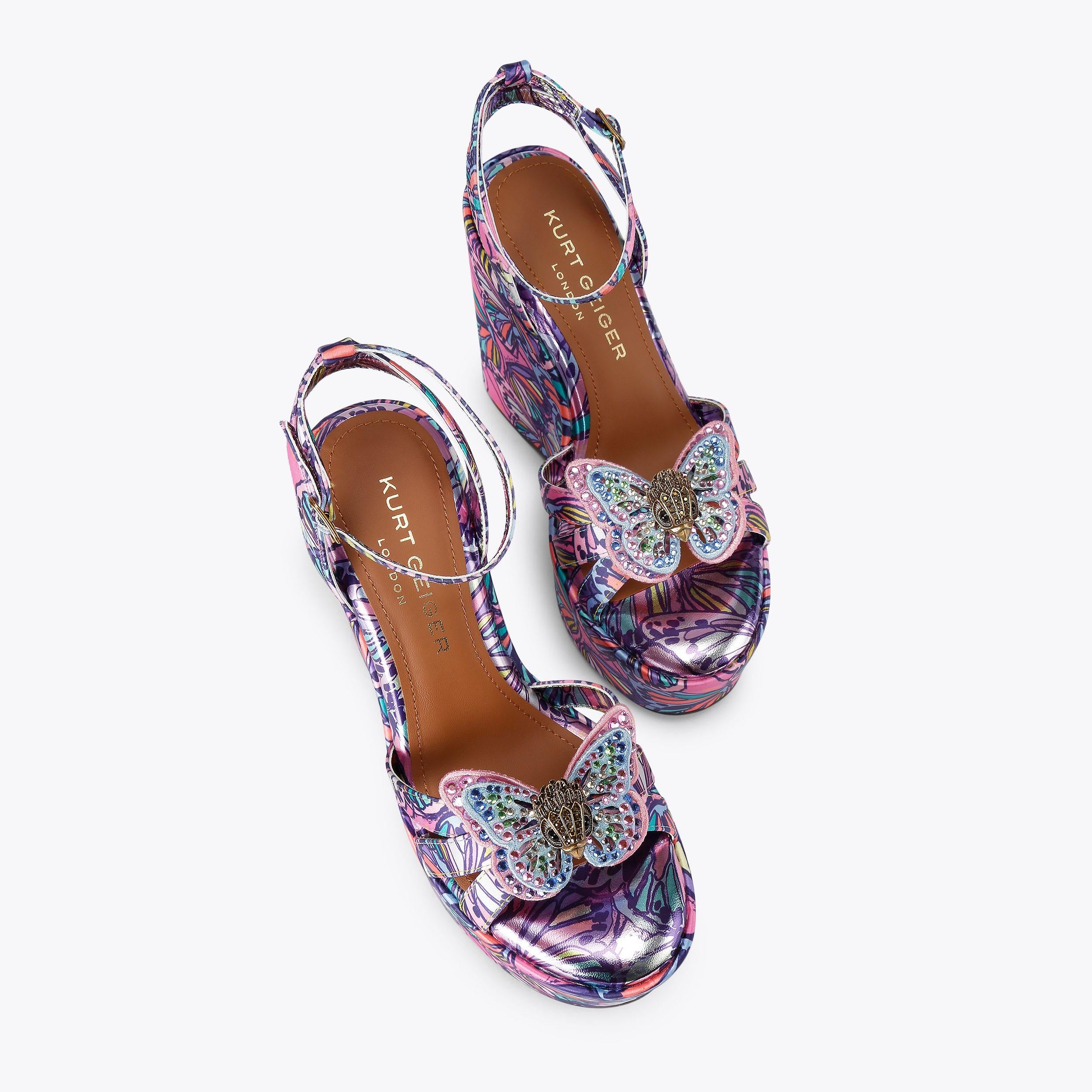 Butterfly Wedge — Lilac Fabric Wedge Sandal, view 1