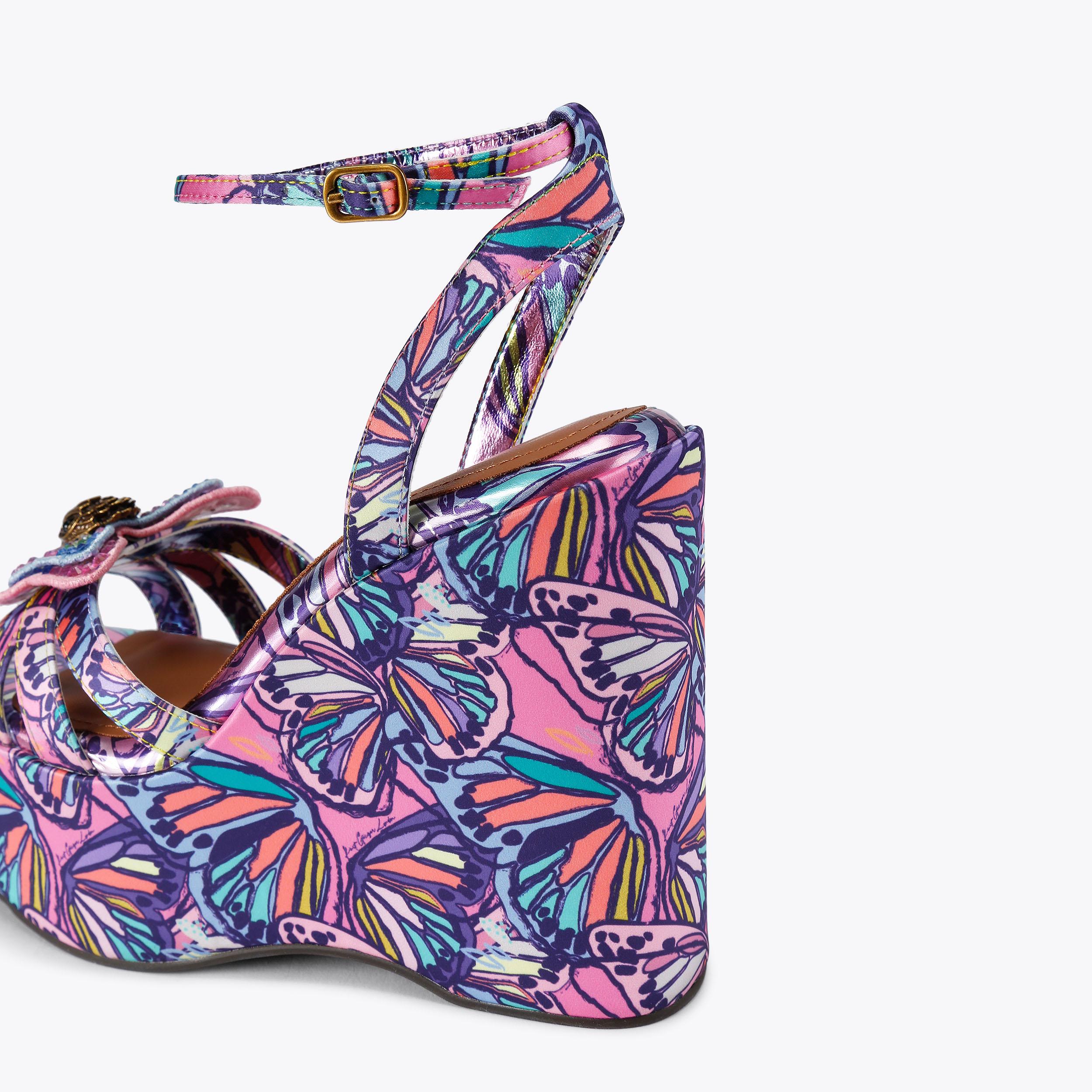 Butterfly Wedge — Lilac Butterfly Print Sandal, detail