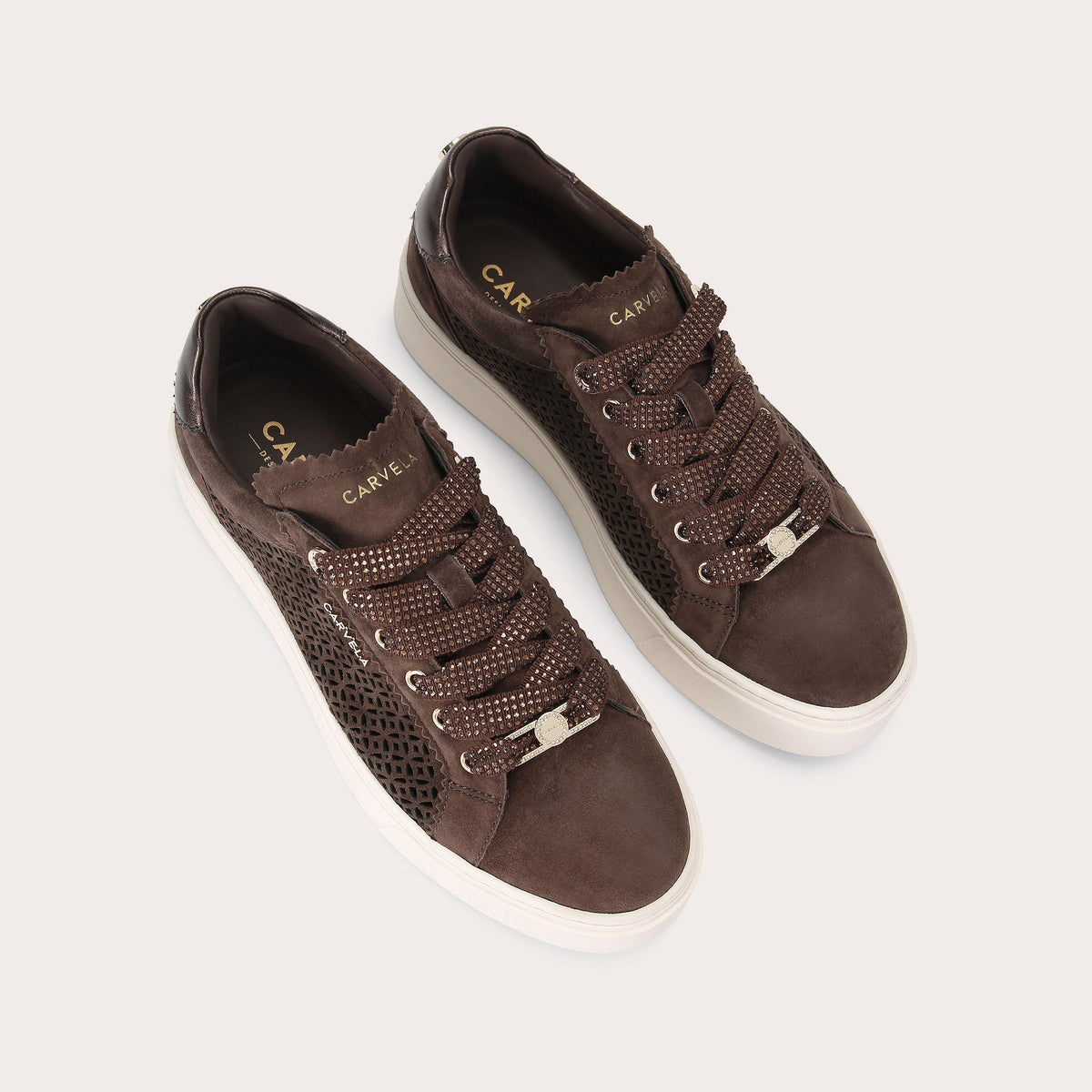 Caprese Laser Trainer — Brown Crystal-Lace Sneaker, view 4