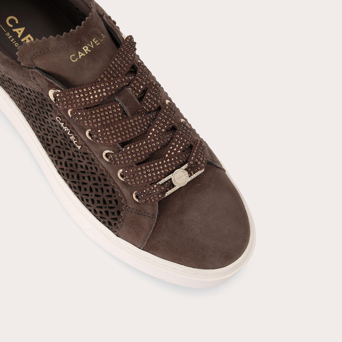 Caprese Laser Trainer — Brown Crystal-Lace Sneaker, view 5