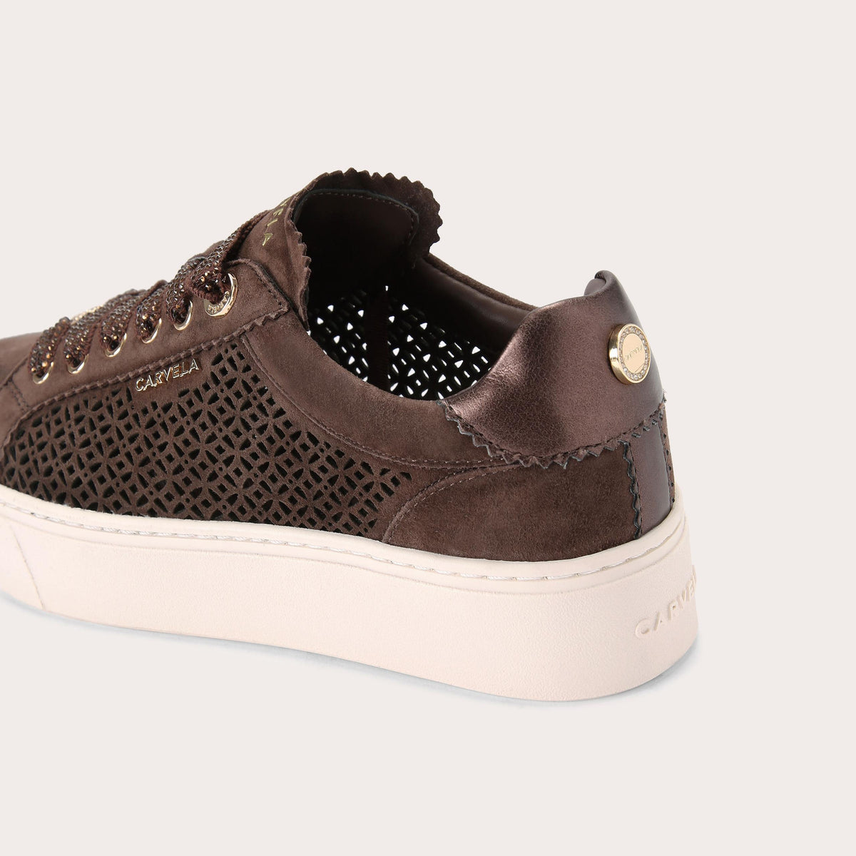 Caprese Laser Trainer — Brown Crystal-Lace Sneaker, detail