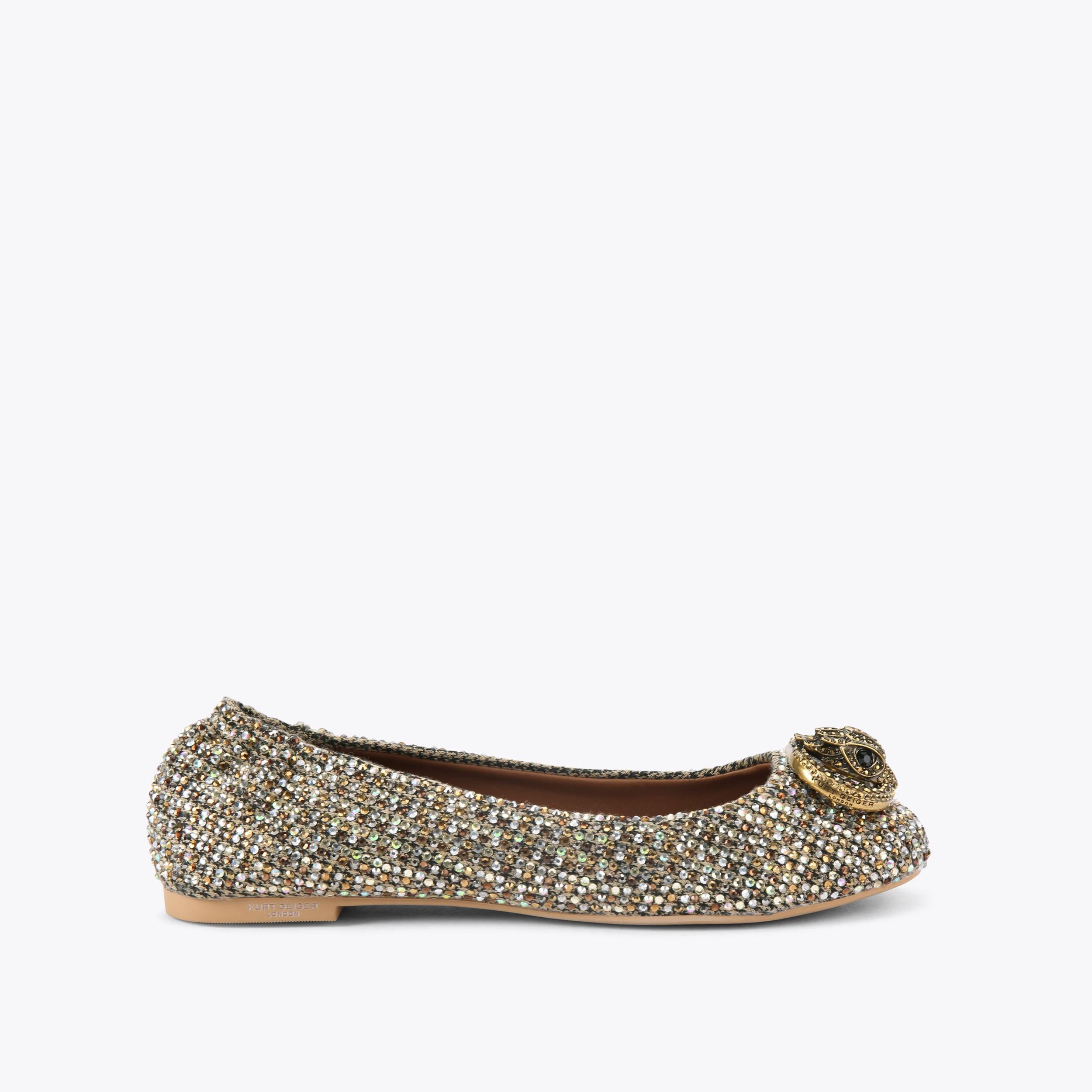 Chelsea Ballerina — Beige Combination Crystal Flat, side profile