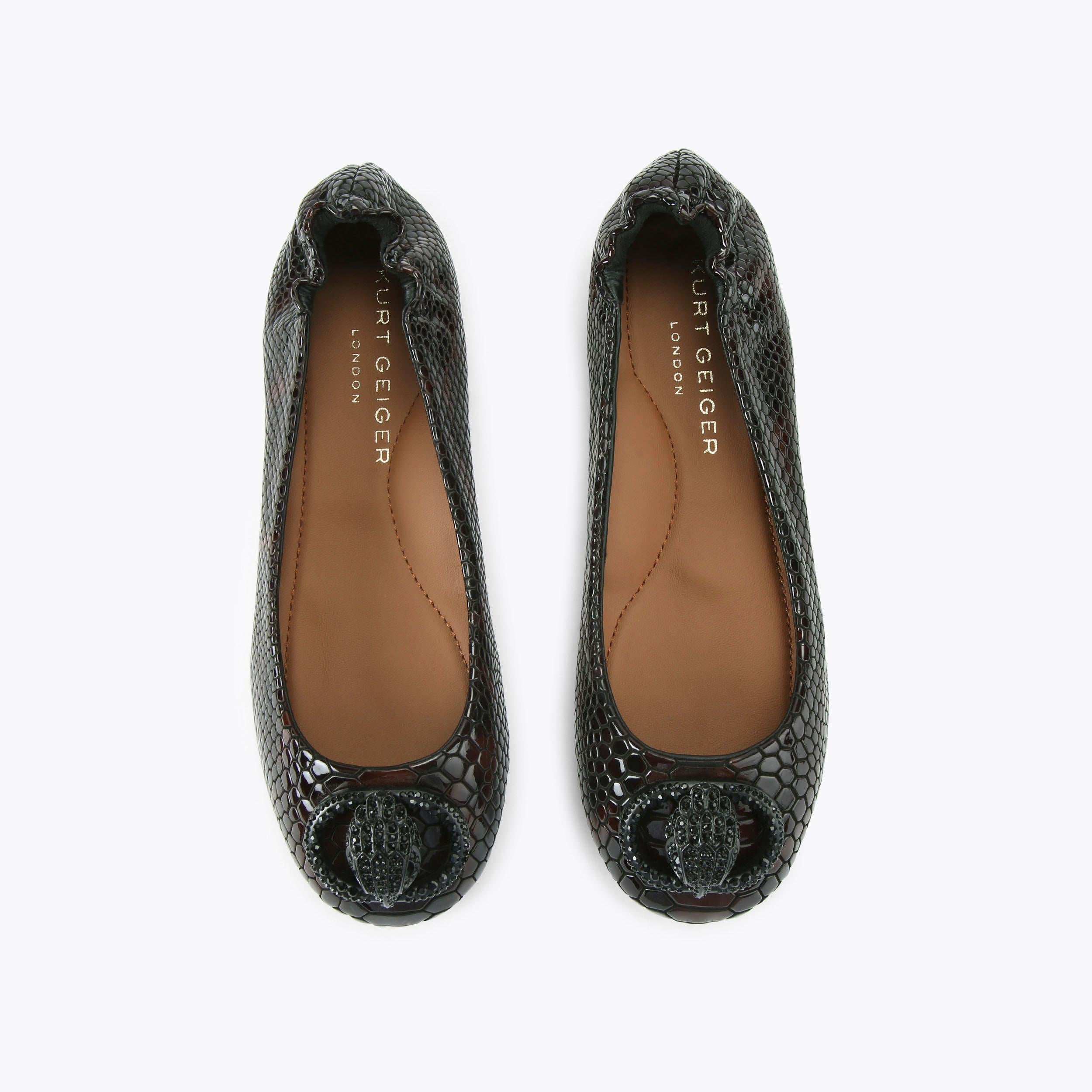 Chelsea Ballerina — Brown Snake Embossed Leather Flat, view 3