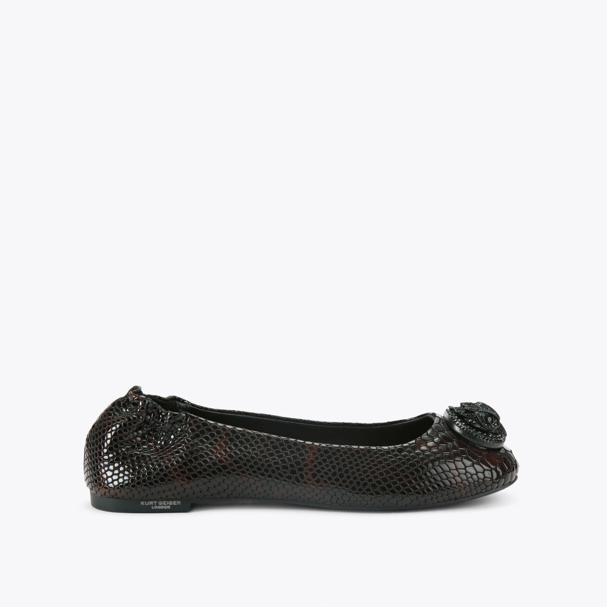 Chelsea Ballerina — Brown Snake Embossed Leather Flat, side profile