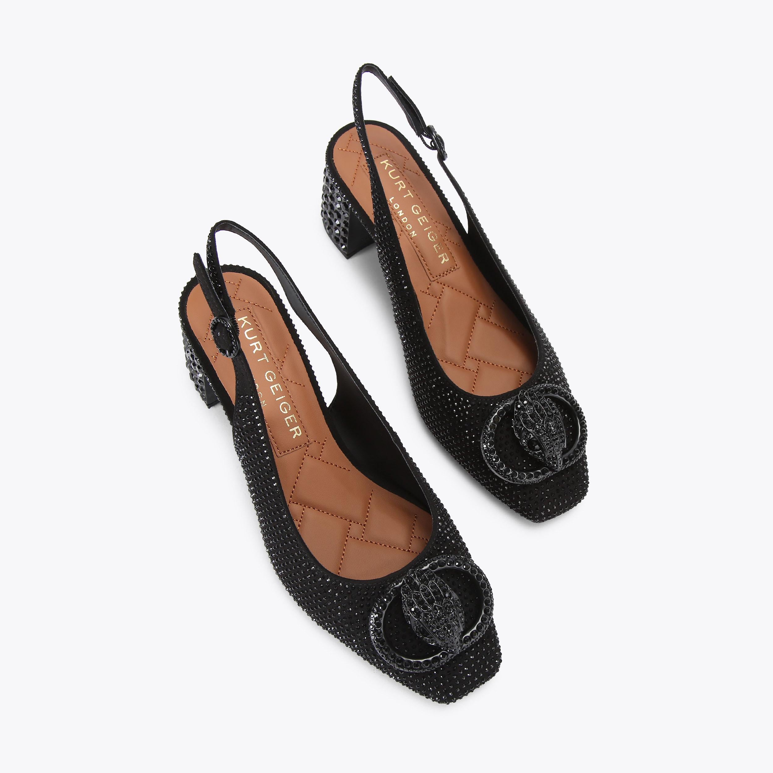 Chelsea Block Sling Drench — Black Crystal Slingback, view 1